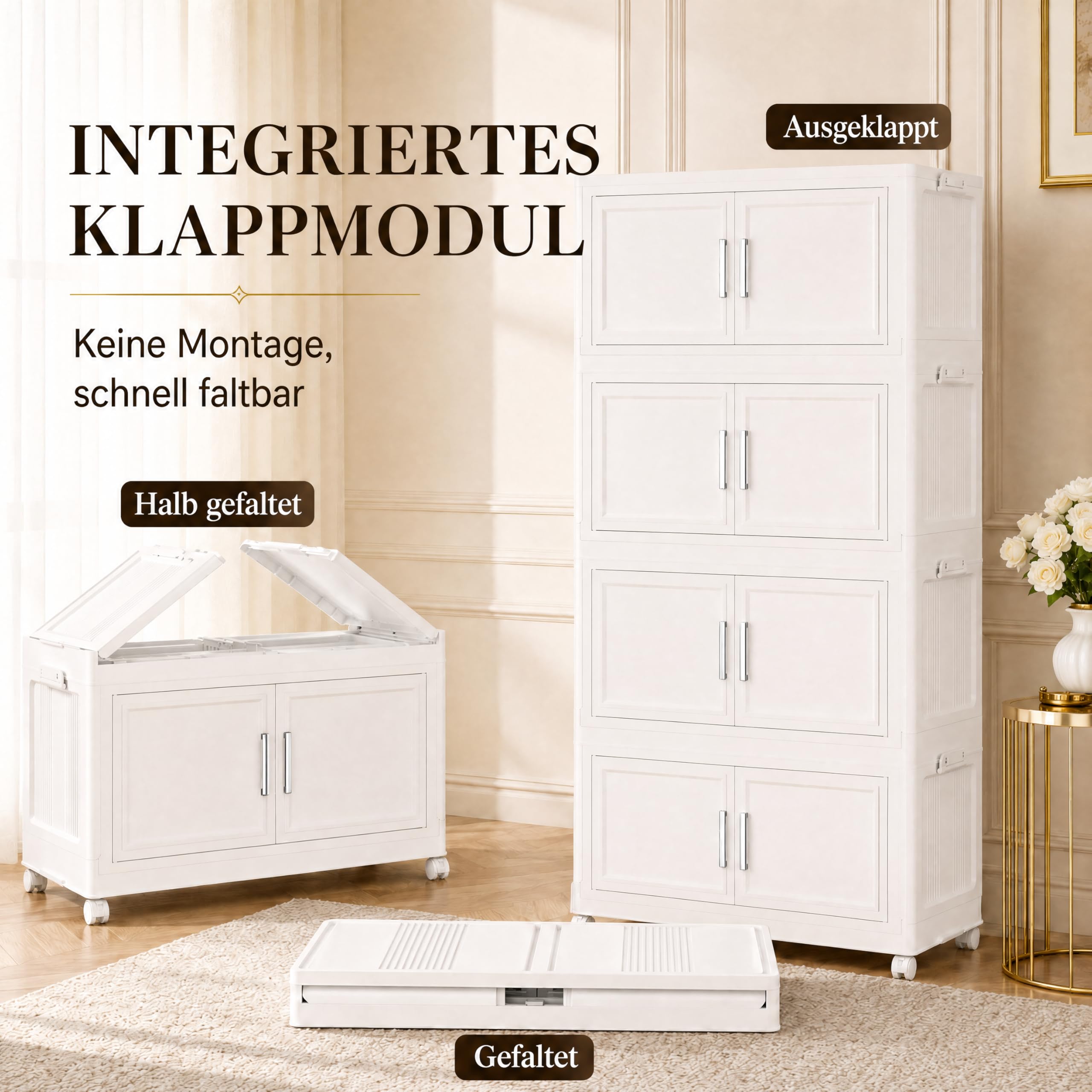 Scatole portaoggetti con coperchio, 3 x 120 l, in plastica con coperchio, impilabili con coperchio, grandi scatole pieghevoli, per camera da letto, soggiorno, bagno
