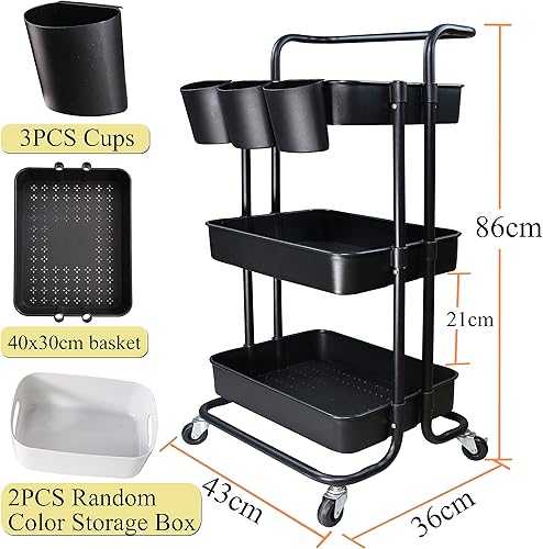Miniatura 2 de Estante organizador de almacenamiento de 3 niveles con 3 tazas colgantes, 8 ganchos, 2 cajas de almacenamiento para el hogar, oficina, cocina, baño