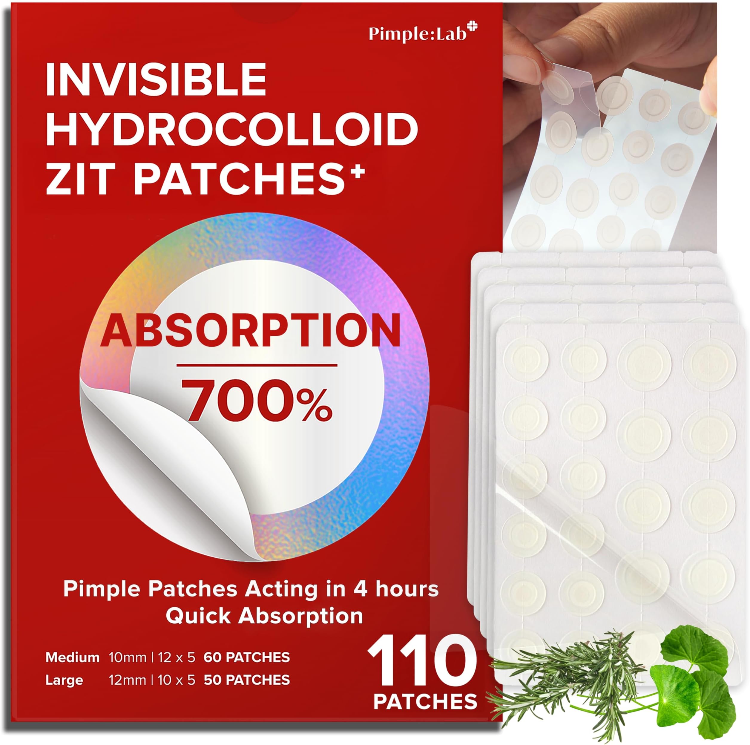 Zit Patches for Face - Invisible Spot Clear Pimple Patches - Fast Acting Thin Hydrocolloid Acne Dots Breakouts Treatment - Stickers Blemish Cover for Makeup Tea Tree, CICA, Madecassoside Waterproof