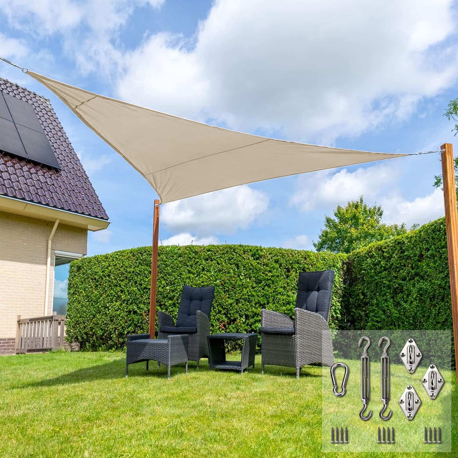 Sun Shade Sail Waterproof Right Triangle Sun Shade Cloth, UV Block Cover for Outdoor Patio Garden Backyard with 6" Hardware Kits Beige 11' x 11' x 15.6'