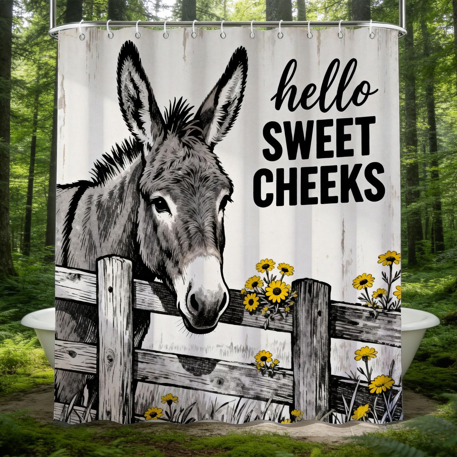 Hongduo 3D Donkey Shower Curtain for Stalls Bathtubs Farm Animal Bathroom Decor Shower Curtain Set Polyester Fabric Waterproof 120x180cm/48X71 Inch with Hooks