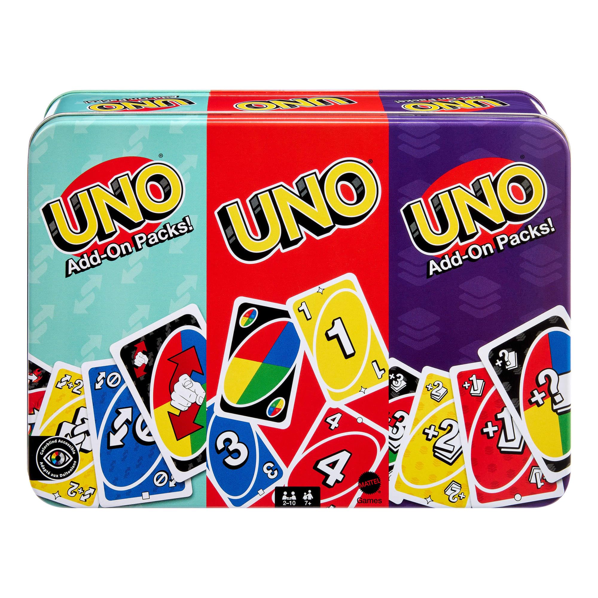 Mattel Games UNO Kartenspiel mit Zwei Erweiterungssets und Sammelmetalldose für Kinder, Erwachsene und Familienspieleabende. 2 bis 10 Spieler, JCV60