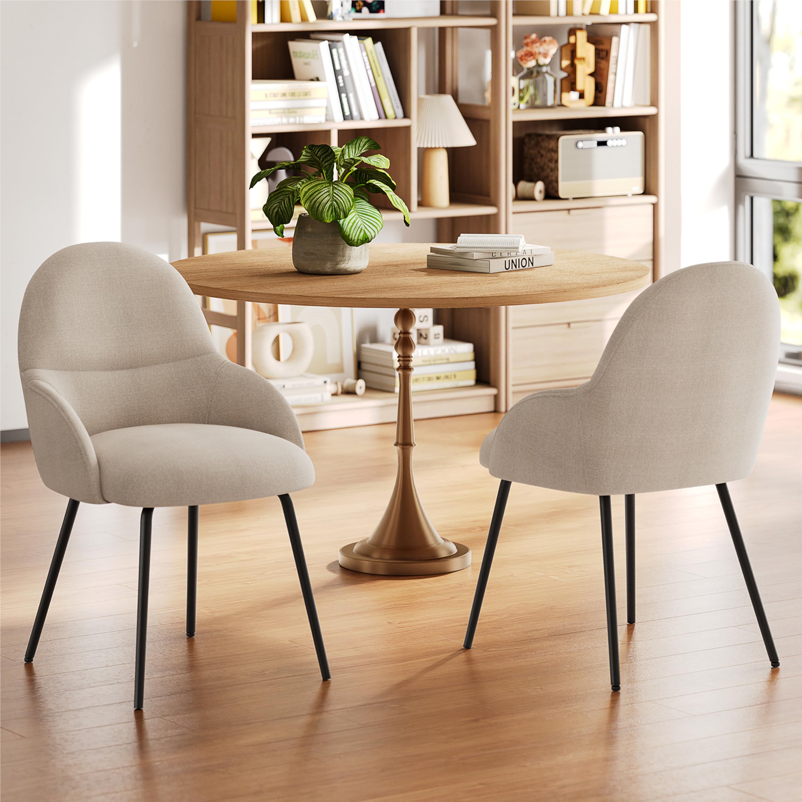 Esszimmerstühle 4er Set mit Armlehne – Ergonomische Polsterstühle, Moderne Küchenstühle mit Leinenbezug & Metallbeinen, Gepolsterte Stühle für Wohnzimmer, Esszimmer, Küche, Beige