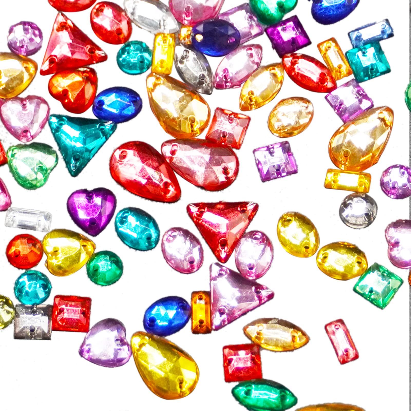 500 Gemme Acriliche Da Cucire Multicolore - Forme Miste Con 2 Fori - Perline Cristallo Per Abiti E DIY - 5