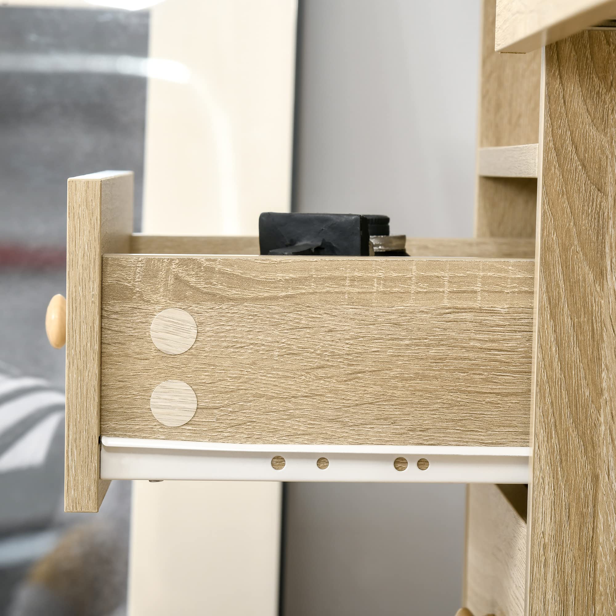 HOMCOM Scrivania da PC per Ufficio con Scaffali con Cassetti Color Legno | Ripiano Testiera in Legno, Scrivania per Computer