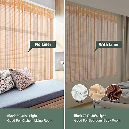 Miniatura 5 de Persianas romanas de bambú opacas inalámbricas, de fácil control, de madera tejida natural, persianas de bambú con forro de gran privacidad, color