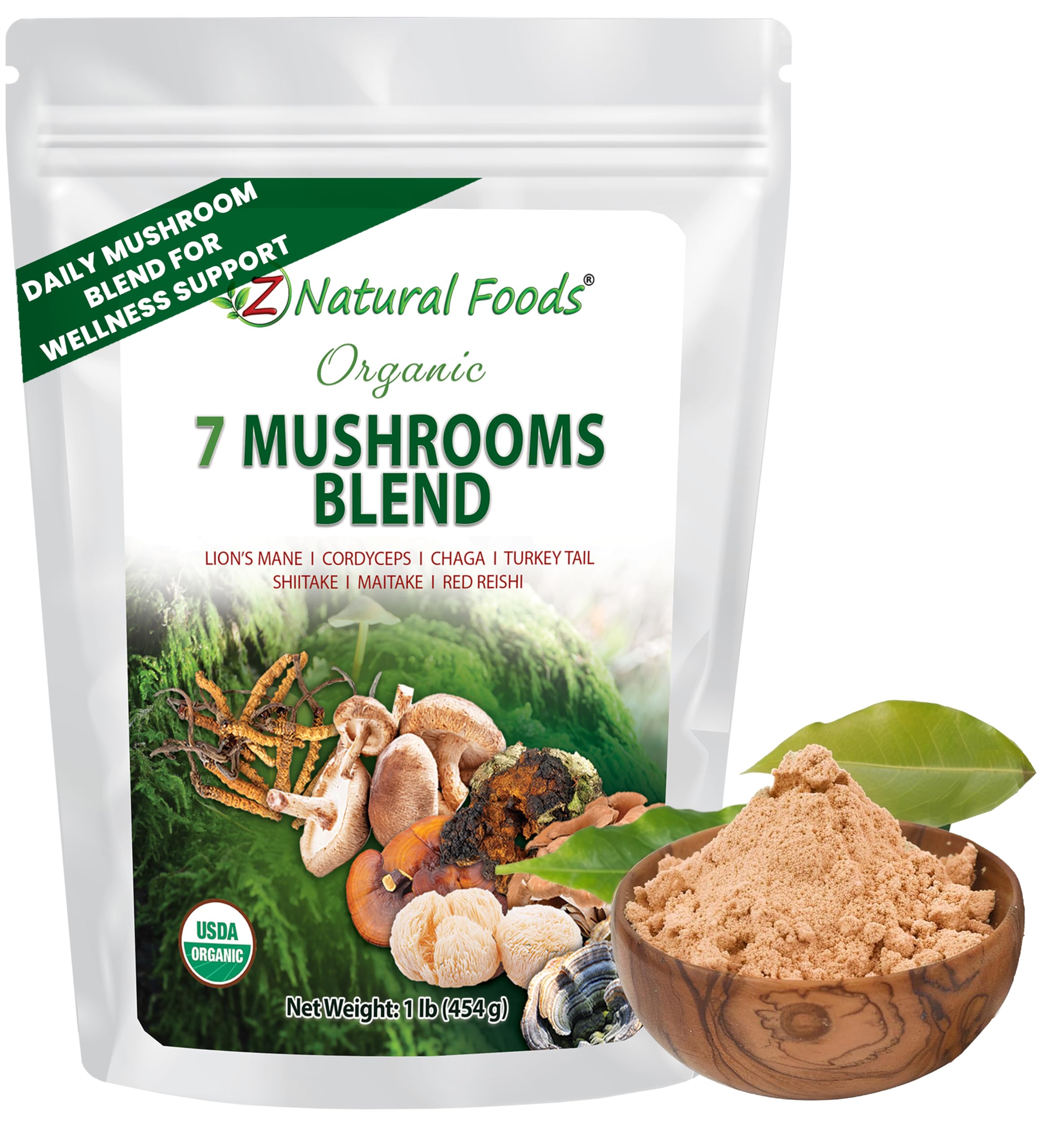Z Natural Foods 7 Sacred Mushrooms Blend - Organic Mushroom Powder, 1 lb 1 Pound (Pack of 1)