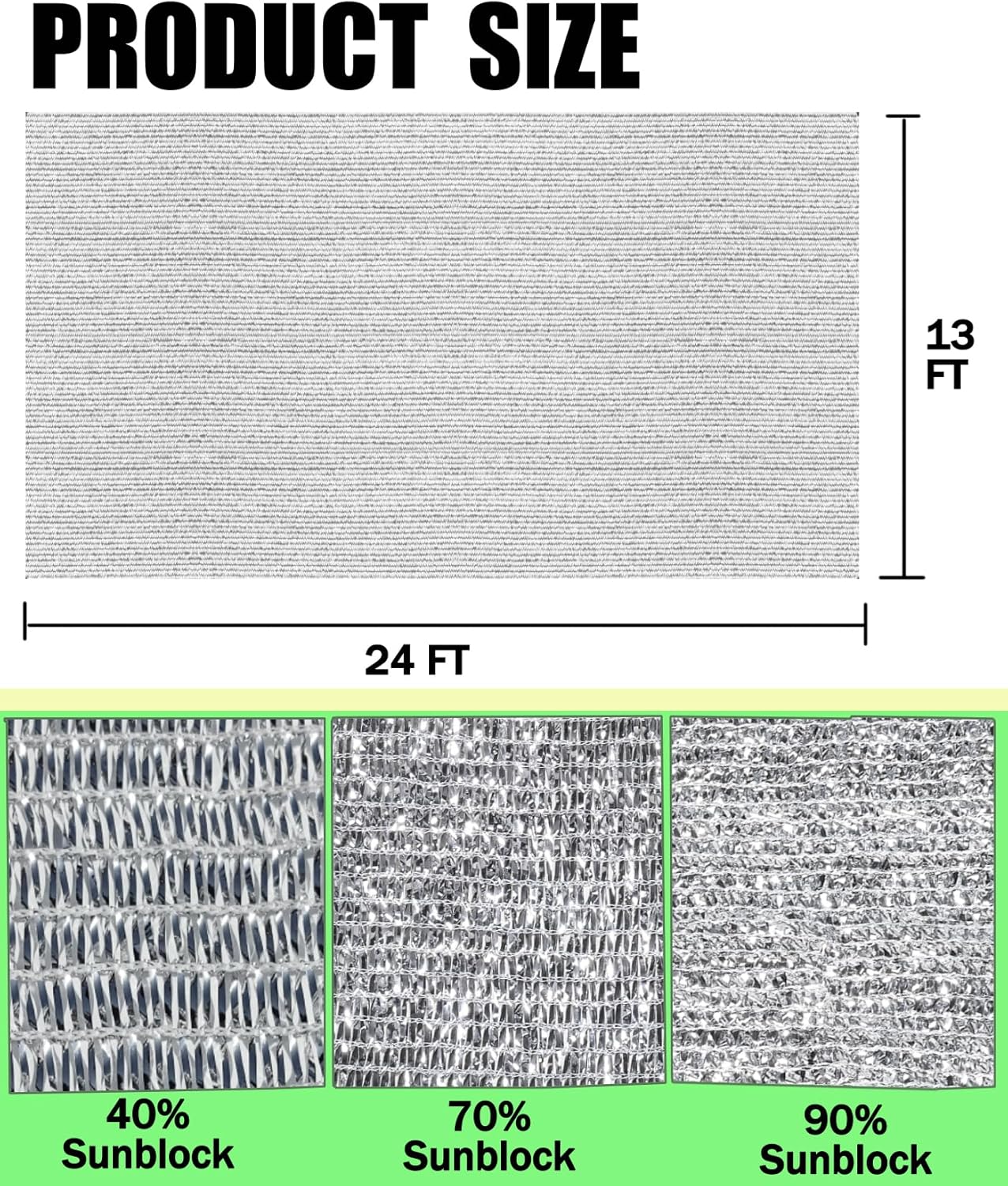 90% Aluminum Foil Shade Cloth Mesh No Grommets Silver Tarps Fabric Privacy Screen Pet Shade Car Cover Patio Garden Pergola Cover Canopy, Aluminum Shade Net Without Grommets, 13 FT x 24 FT