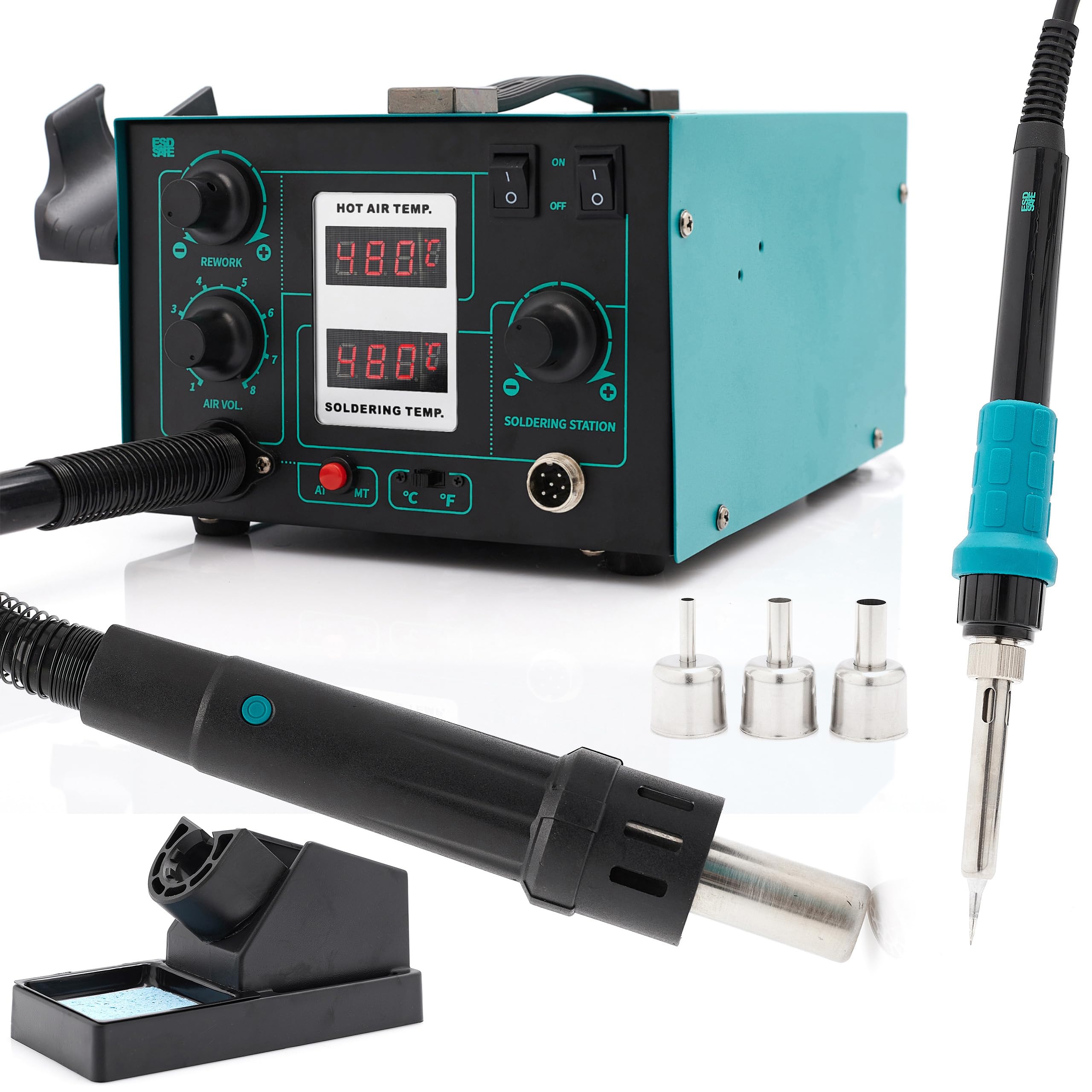Stacja lutownicza 2w1 Techrebal 706+ Lutownica Grotowa Kolbowa Hot Air 640W