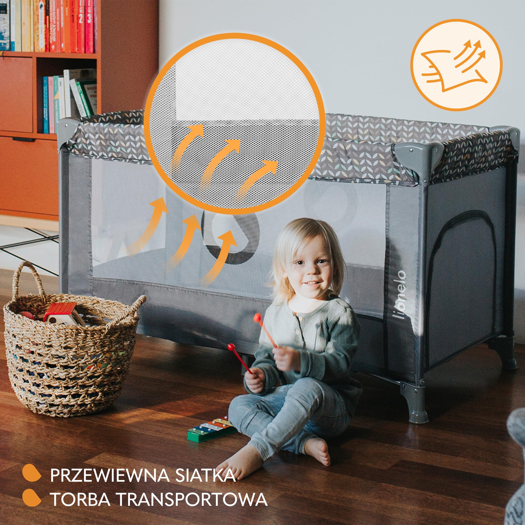 Lionelo Stefi 2 w 1 łóżeczko turystyczne, łóżko dziecięce z przewijakiem, przewiewne ścianki, system LockGuard, łóżeczko przenośne do 15 kg, składane, torba transportowa