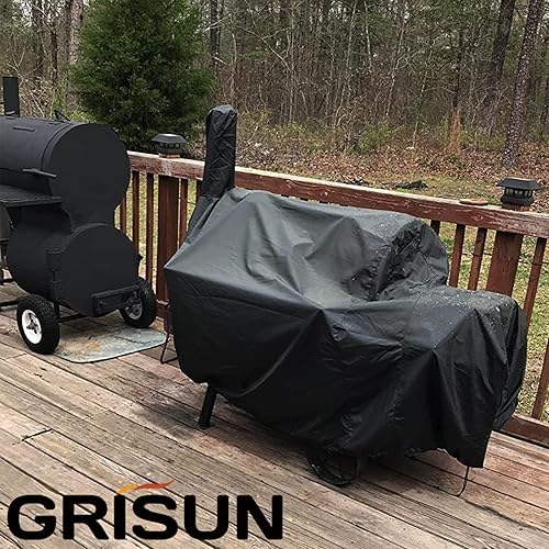 Vista 28 de Grisun Grill Cover for Oklahoma Joe's Rider 900 & Rider DLX Grills, Anti-Fade Waterproof Charcoal Offset Smoker Cover, Strap for Fix, Fabric Handle
