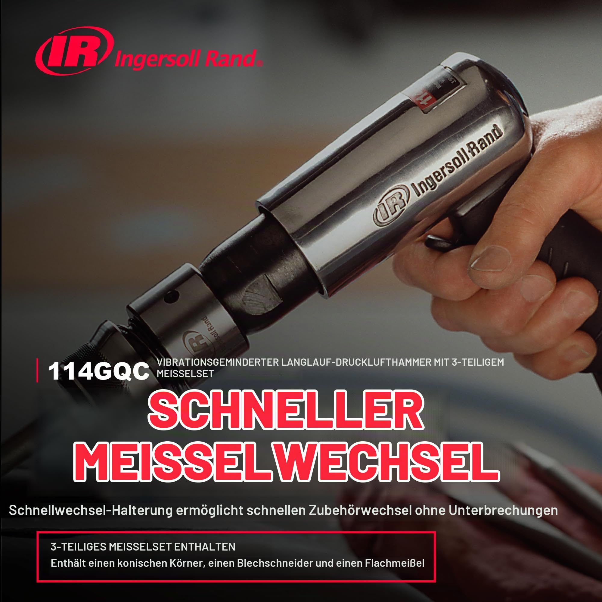 Ingersoll Rand Air Hammer 114GQC by Ingersoll-Rand | Inklusive 3 Meißelaufsätzen, 3.500 BPM max, ideal für Reparaturen von Auspuffanlagen und allgemeine Wartungsaufgaben