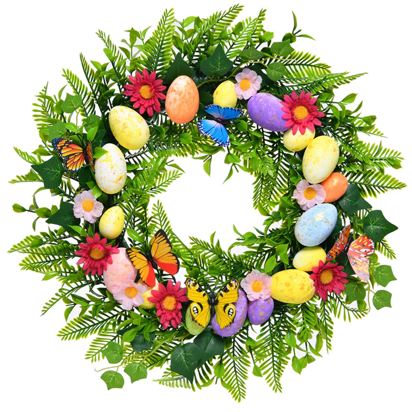 Easter Wreath，Easter Wreath For Front Door ， 45cm Artificial Easter Eggs Wreath ，Door Wreaths Outdoor ，Faux Spring With Eggs ，Colorful Eggs For Home Decoration Wreaths