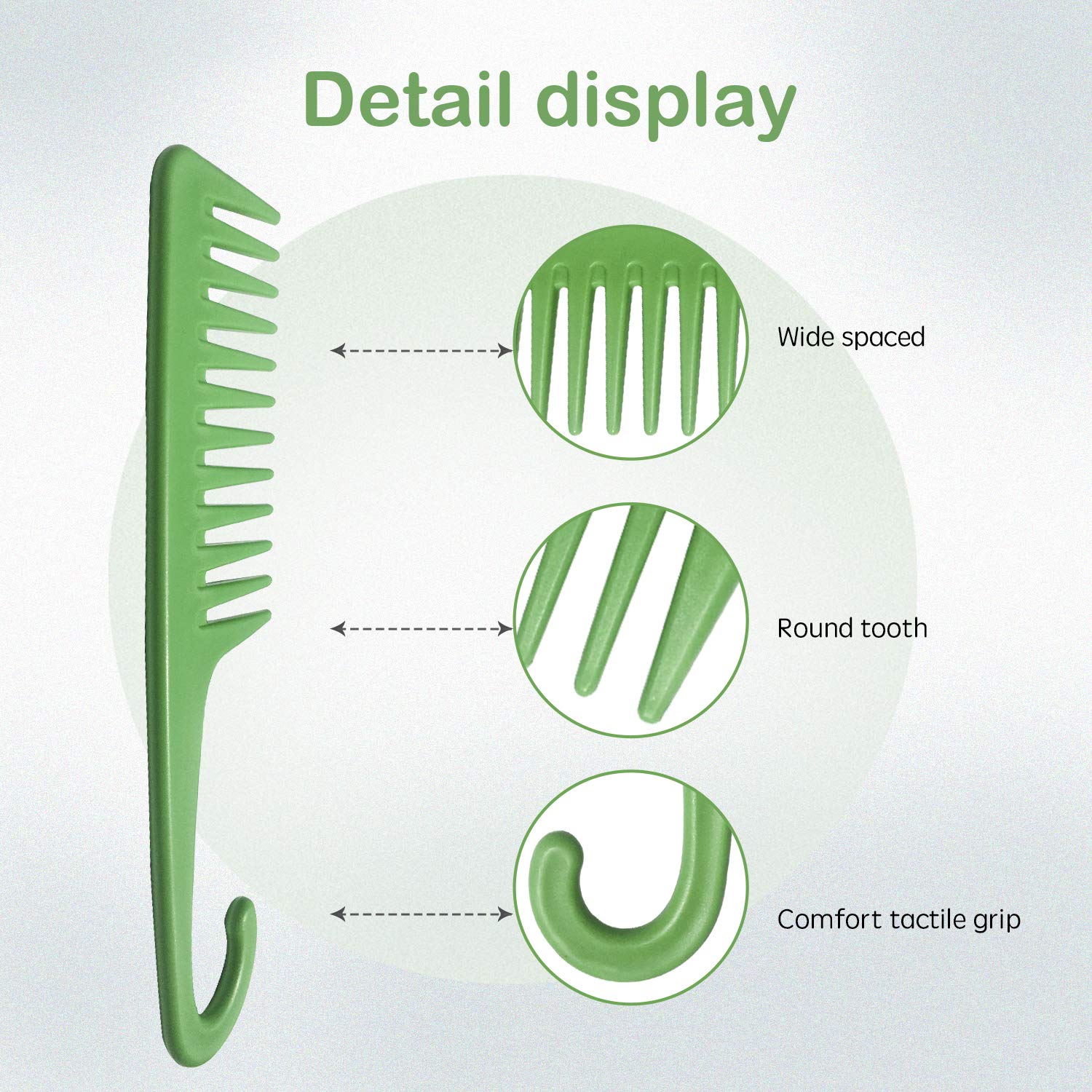Wapodeai Wide Tooth Comb, Premium Shower Combs for Women, Apply to For Curly, Wet, Dry, Thick Hair (Green)