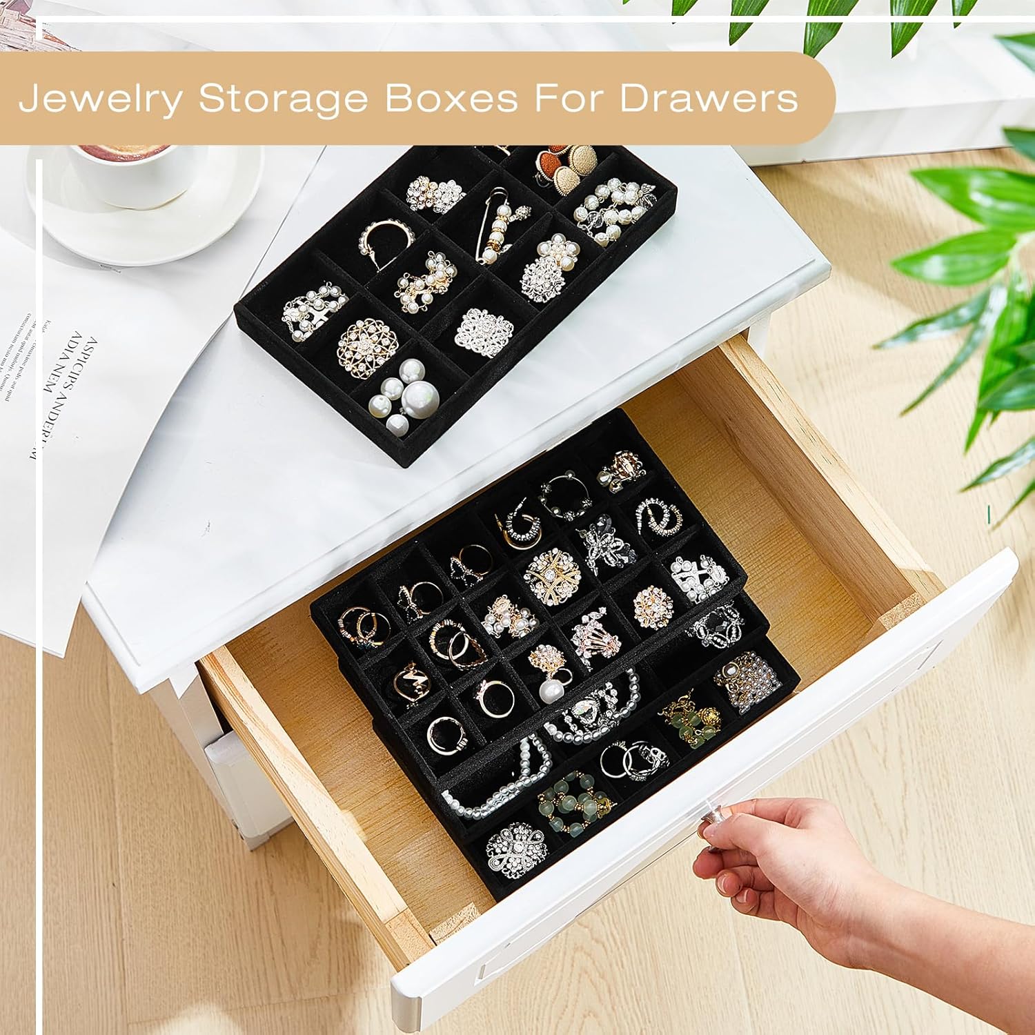 Junkin 12 Pcs Jewelry Tray Velvet Stackable Jewelry Organizer Trays Divided Earring Accessories Storage Containers Box (Rose Red) - Image 5