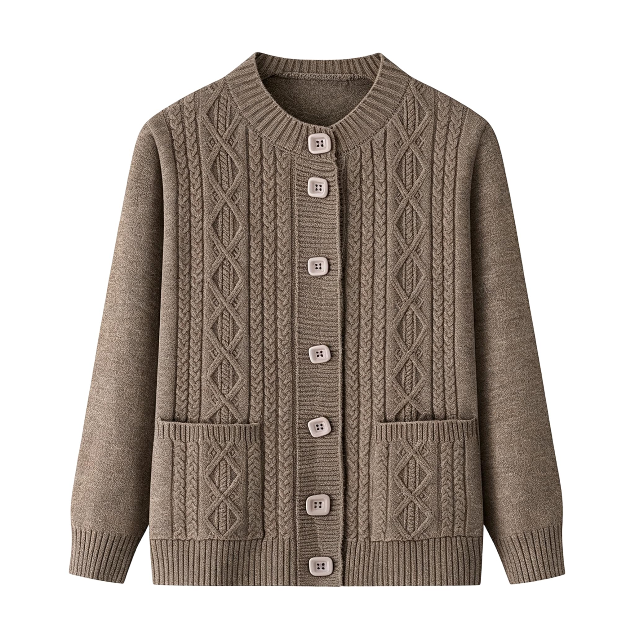 Cardigan Trecce con Tasche per Donne di Mezza età e Anziane, Giacca Cardigan Girocollo con Bottoni sul Davanti, Abbigliamento Casual Nonna, Capospalla Caldo Autunnale