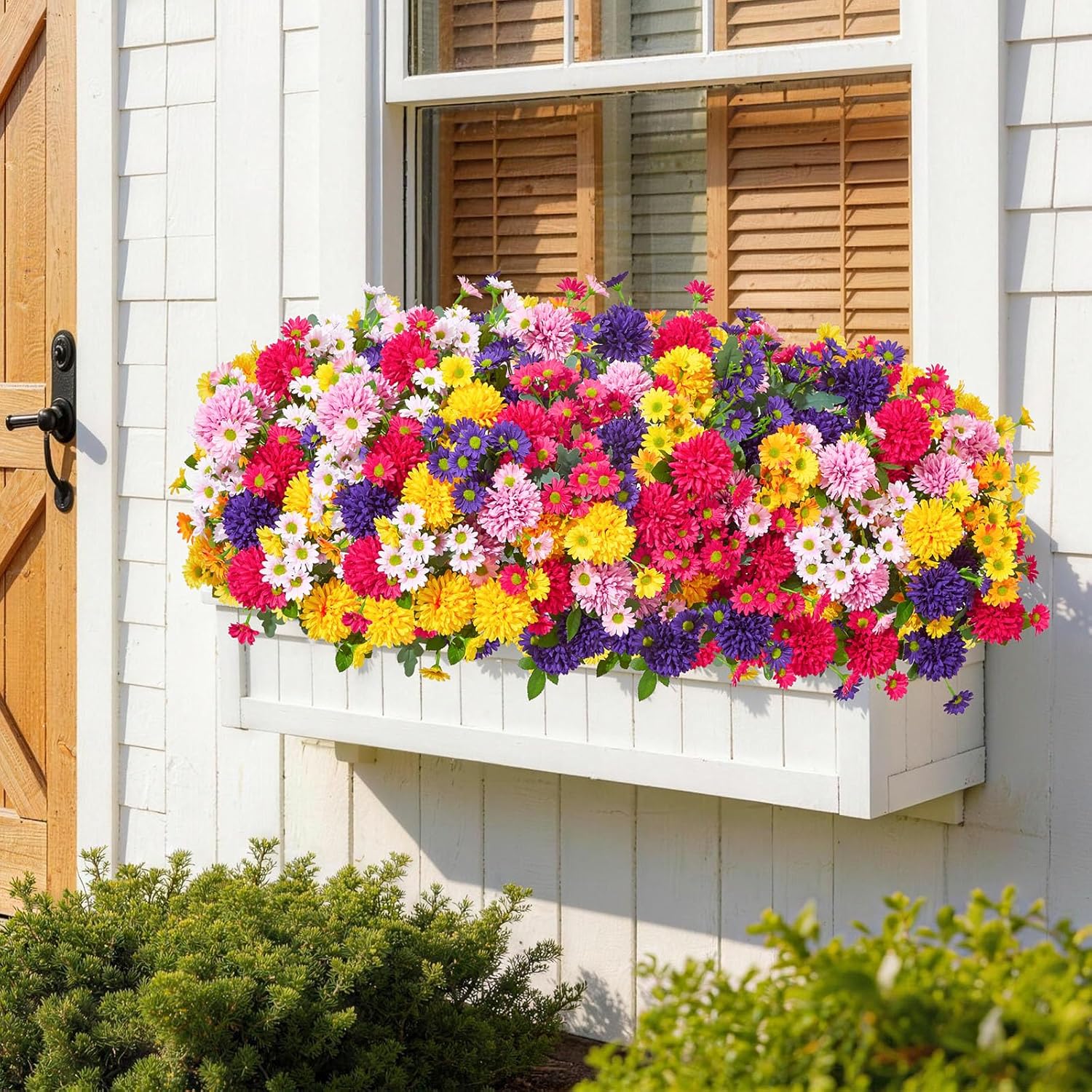 Artificial Flowers for Outdoors, 8 Bundles UV Resistant Fake Daisy & Mums, Faux Flowers for Outdoor Planters Window Box Porch Patio Garden Decor, Fade Resistant Silk Flowers