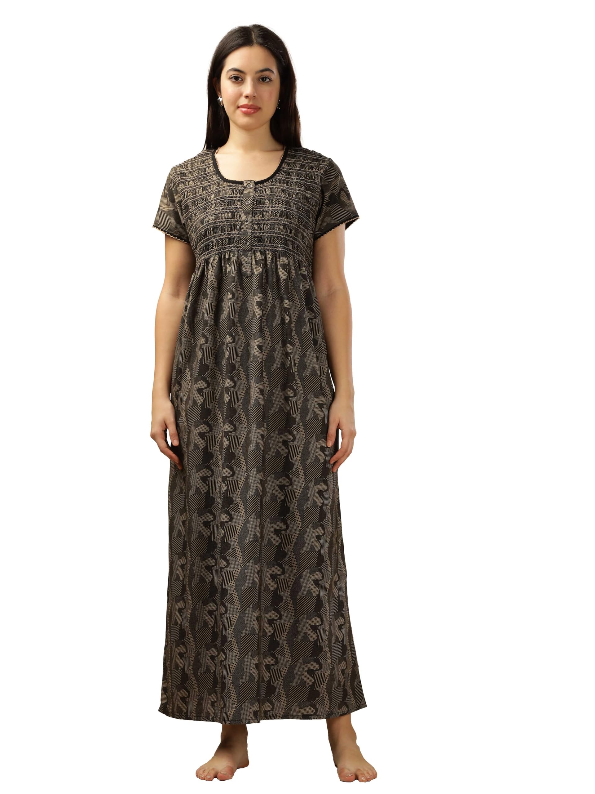 Stylish Bamboo Cotton Nighty Maxi for Women | Full Length Trendy Nightgown | Premium Nightdress | Nightwear | Smoky Nighty with Pocket (4298 PV)-image-40
