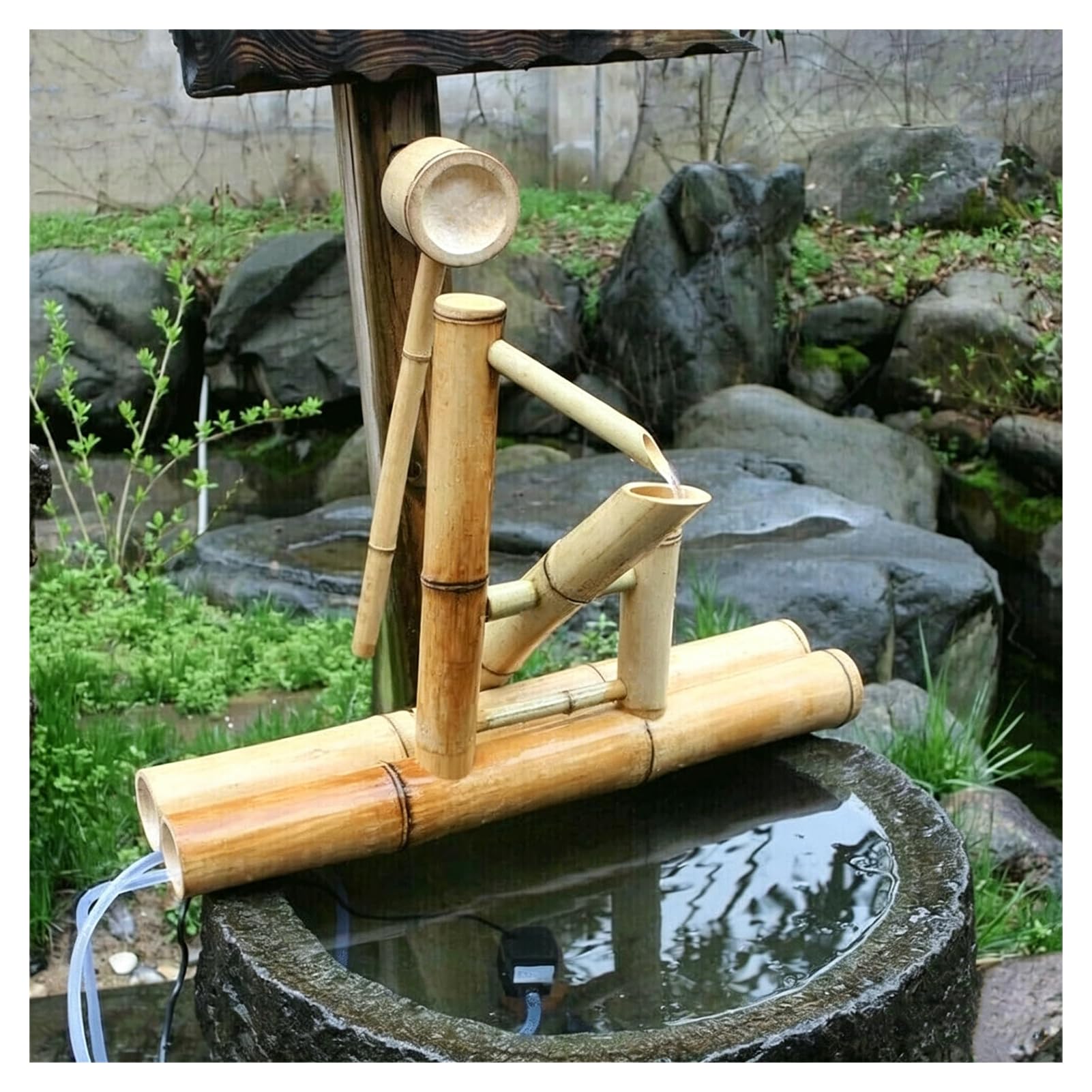 JTWWDM Bamboo Water Fountain with Calming White Noise, Natural Quiet Flowing Water Feature Decoration, Zen Soft Sound Waterfeature Kit for Bedroom Patio