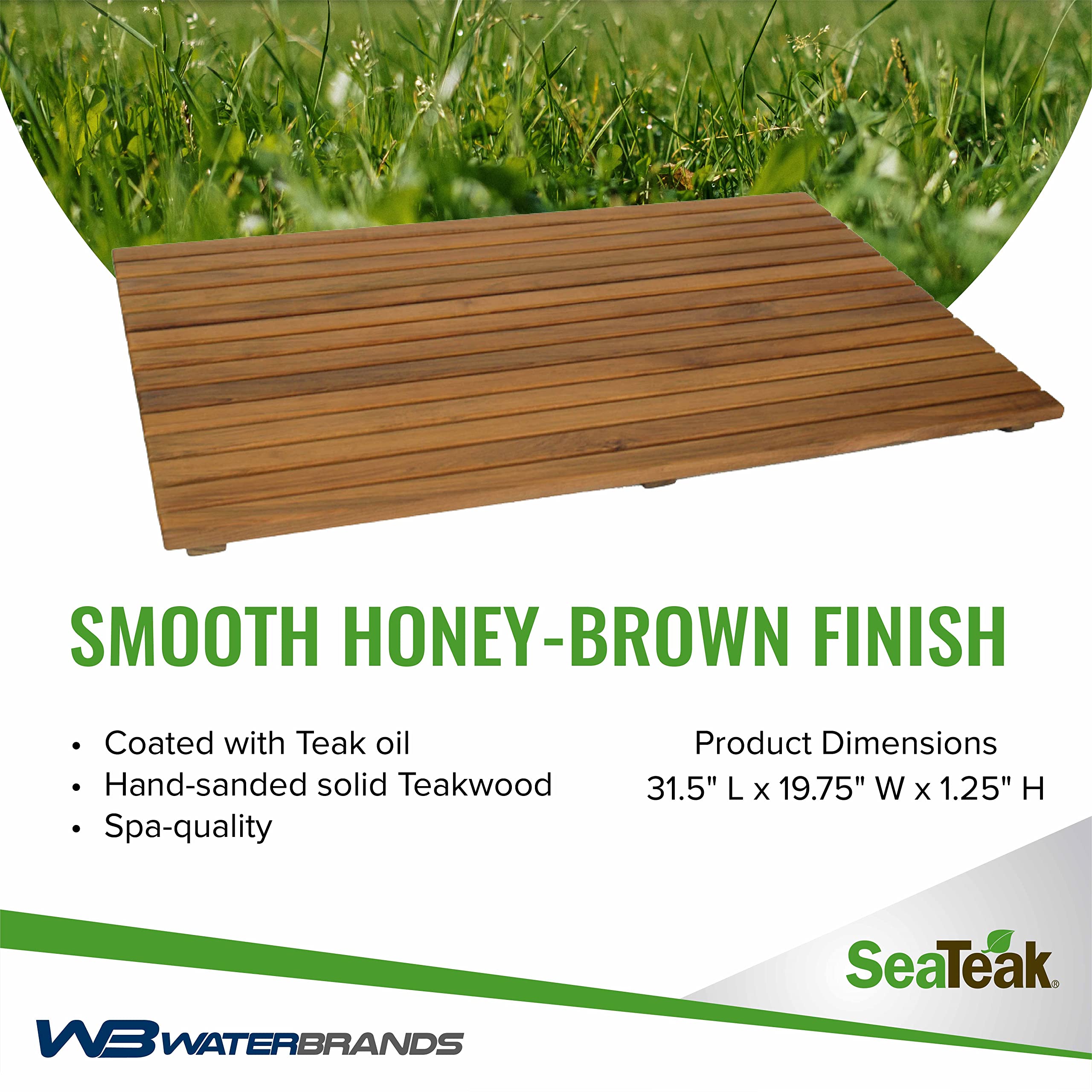 SeaTeak Rectangular Wooden Teak Shower Mat | Waterproof Mat | Indoor Bath Mat | Outdoor Shower Platform | 31.5