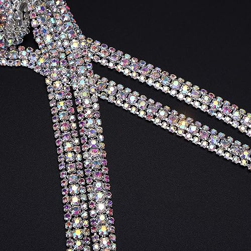 Miniatura 8 de Cadena de diamantes de imitación de 2 yardas y 3 filas, cadena de diamantes de imitación de cristal para manualidades, decoración de ropa de boda
