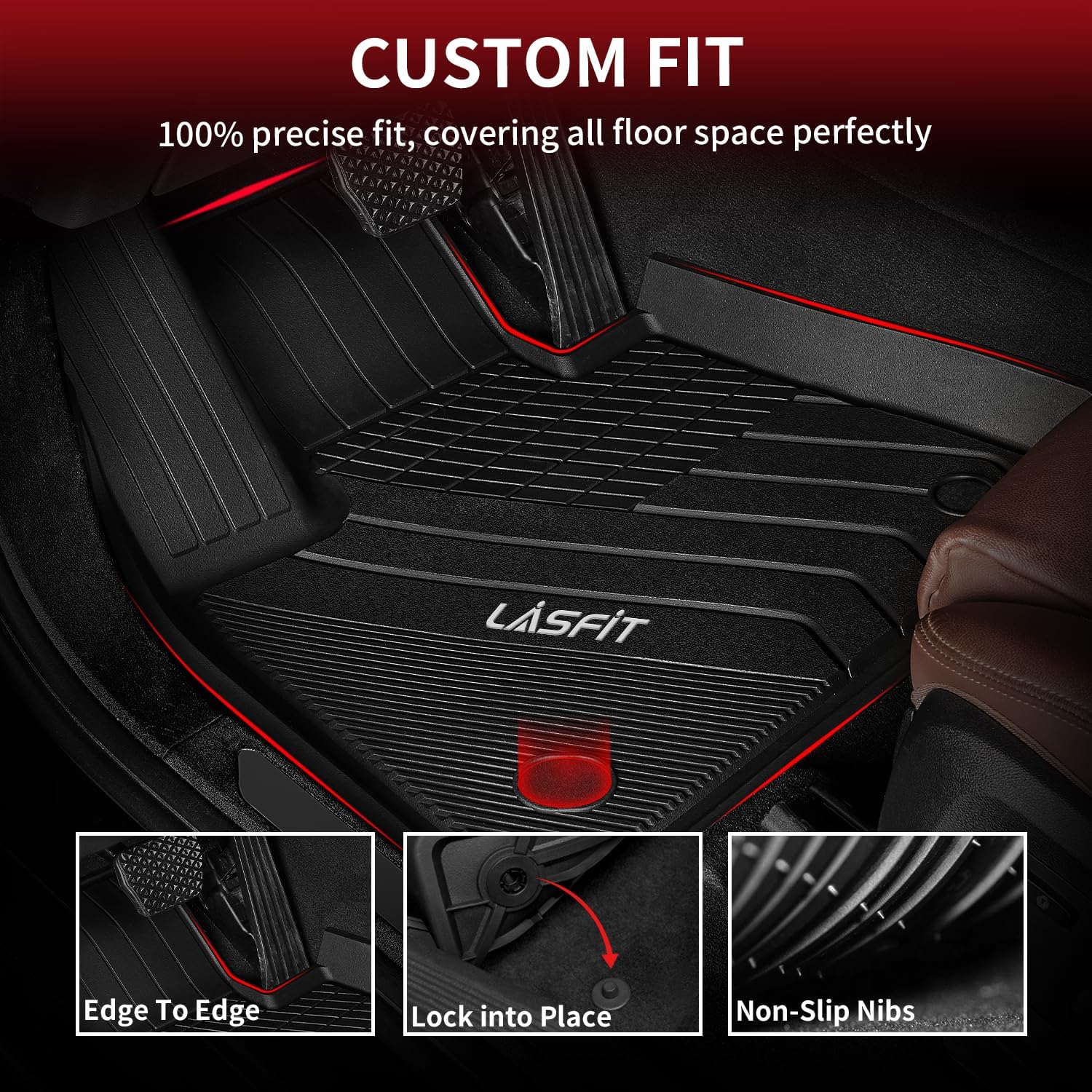LASFIT Floor Mats & Trunk Mat for BMW X5 New 2019-2024 2025 2026, All Weather Floor Liner TPE All Weather Custom Fit Floor Liner 1st&2nd Row Full Set Car Mats and Cargo Liner, Black