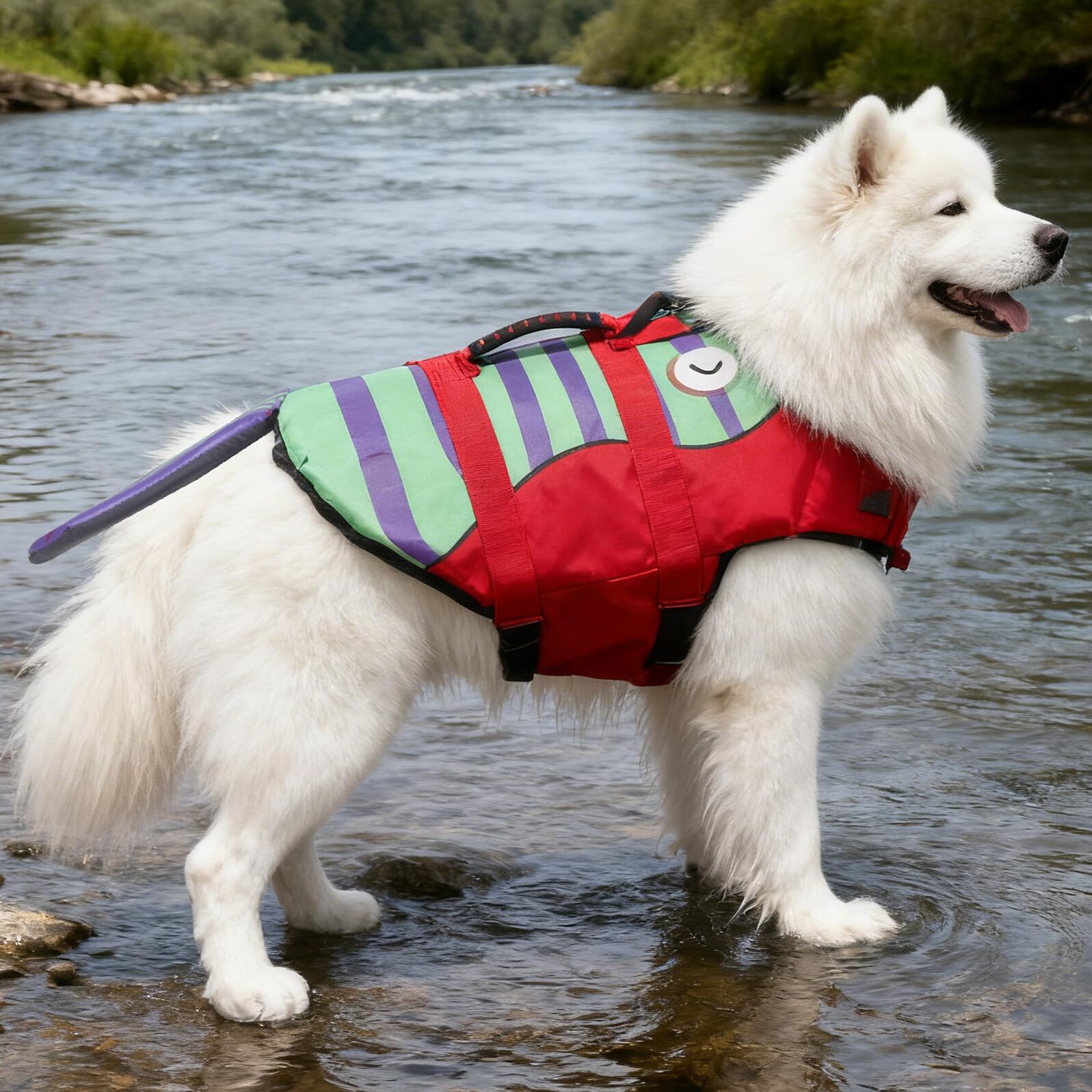 Abaodam Giubbotto Salvagente per Cani Piccolo di Forma Sirena Giubbotto Galleggiante per Cani Sicurezza Piscina Spiaggia Maniglia Facile da Indossare in Acqua