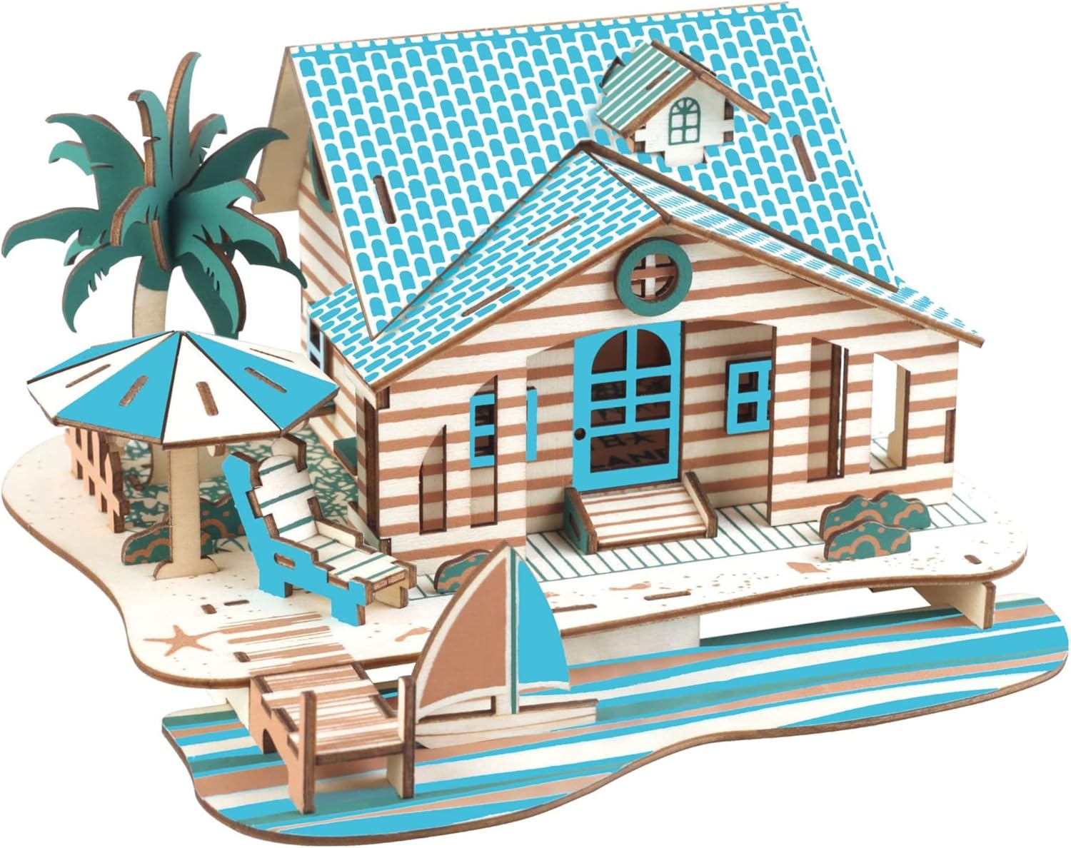 3D Wooden Puzzles for Adults House Model Kits for Adults, Bali Island Cottage Building Model, 6.6" × 6.1" × 3.5", 3D Jigsaw Brain Teaser Puzzles, Log Cabin DIY