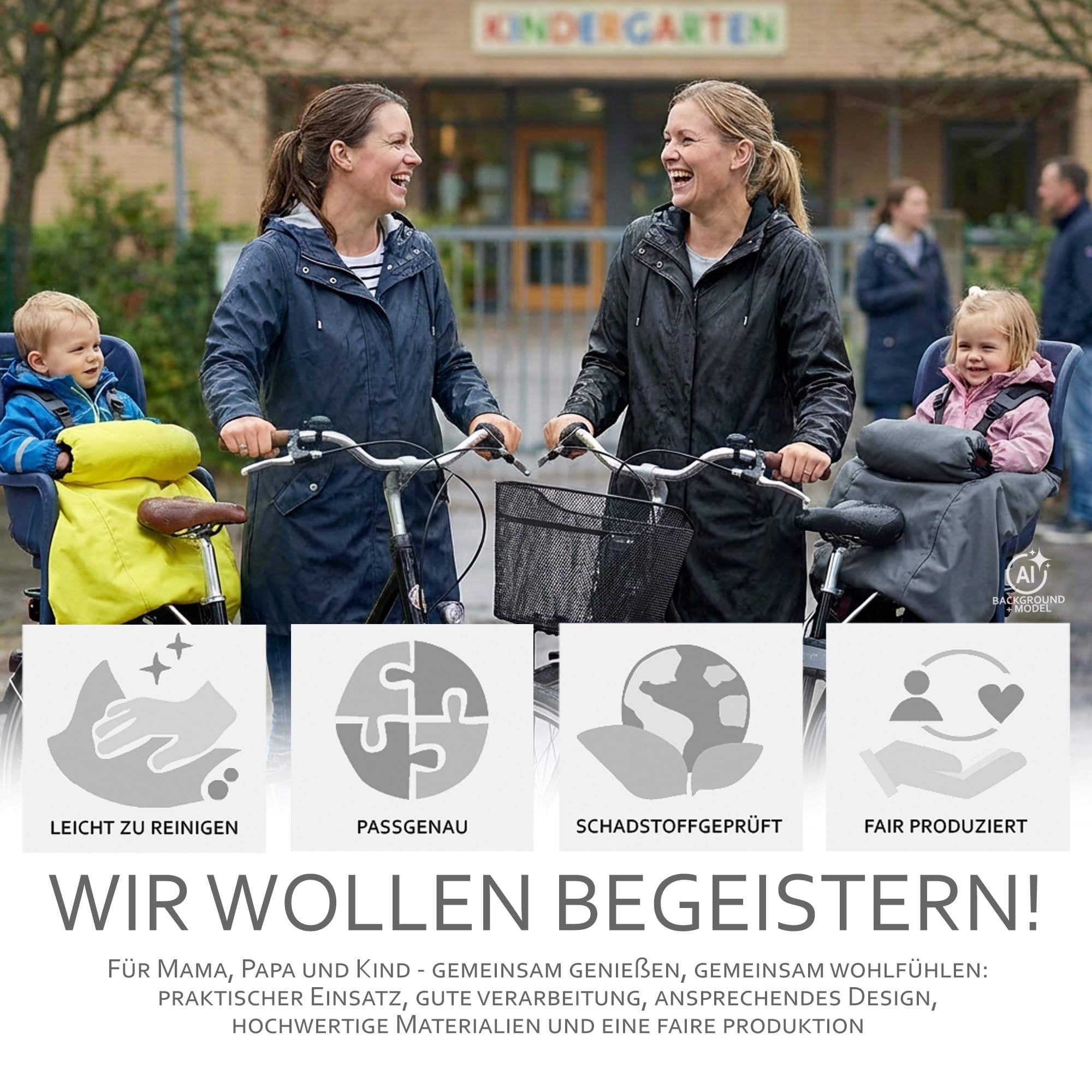 BAMBINIWELT Ocieplacz na nogi dla dzieci, śpiworek na nogi do siodełka rowerowego, z mufką ręczną, mikropolar, odporny na wiatr i działanie wody (szary)