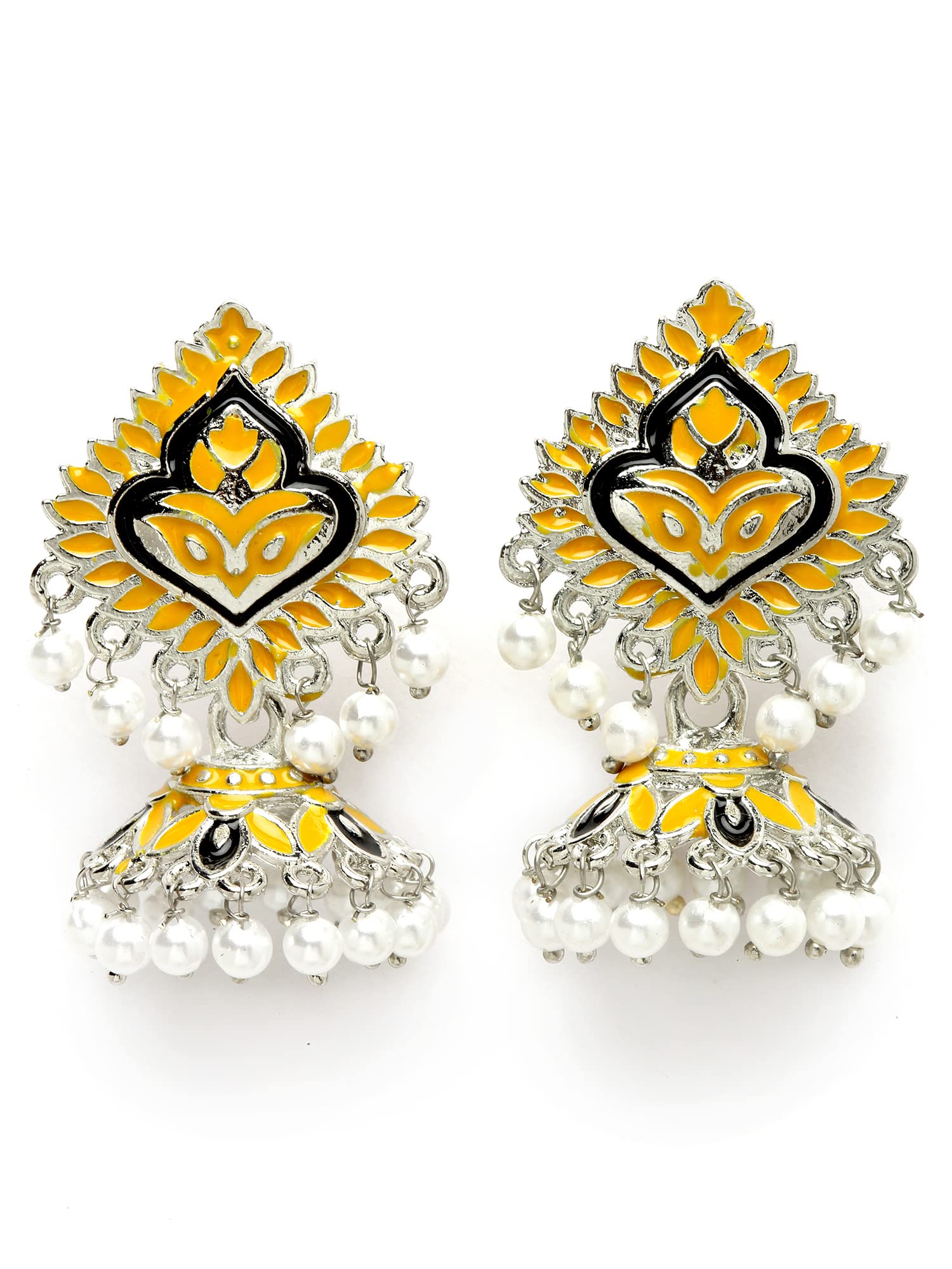 Karatcart Silver Plated Yellow Meena Jhumki Earrings for Women (B0BRSV76MB) Amazon Price History, Amazon Price Tracker
