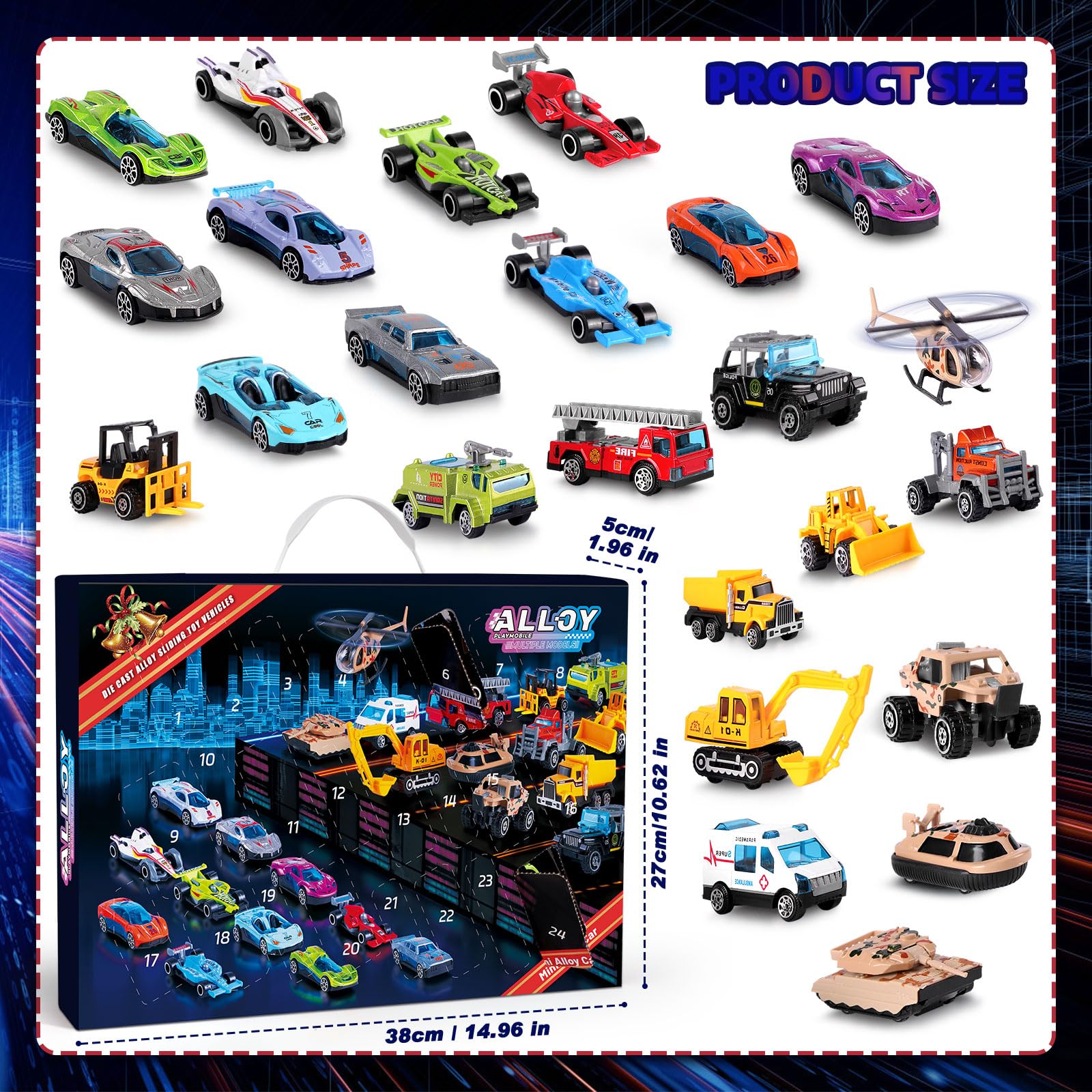 Calendario Dell'Avvento 2024 Per Bambini, 24 Giorni Di Conto Alla Rovescia, Dinosauri E Auto Da Corsa 12 In 1, Kit Costruzioni Blocchi, Regalo Di Natale
