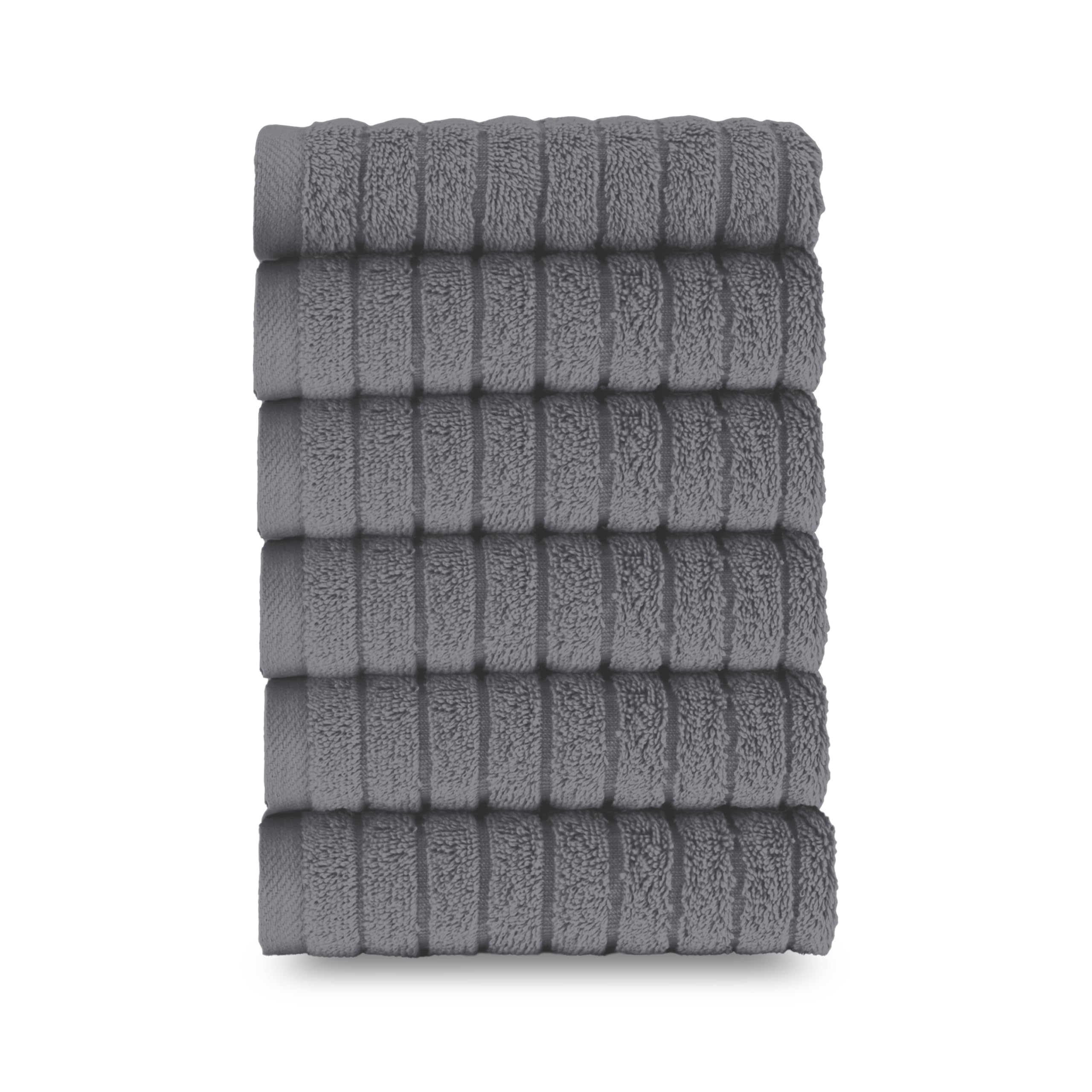 Elegant Comfort 100% Turkish Cotton Corduroy Ribbed Luxury Washcloths 6 Pack Soft 13 x 13 Inch - Higly Absorbent, Durable, Quick Dry, Spa Premium Hotel Quality for Bathroom or Travel, Gray