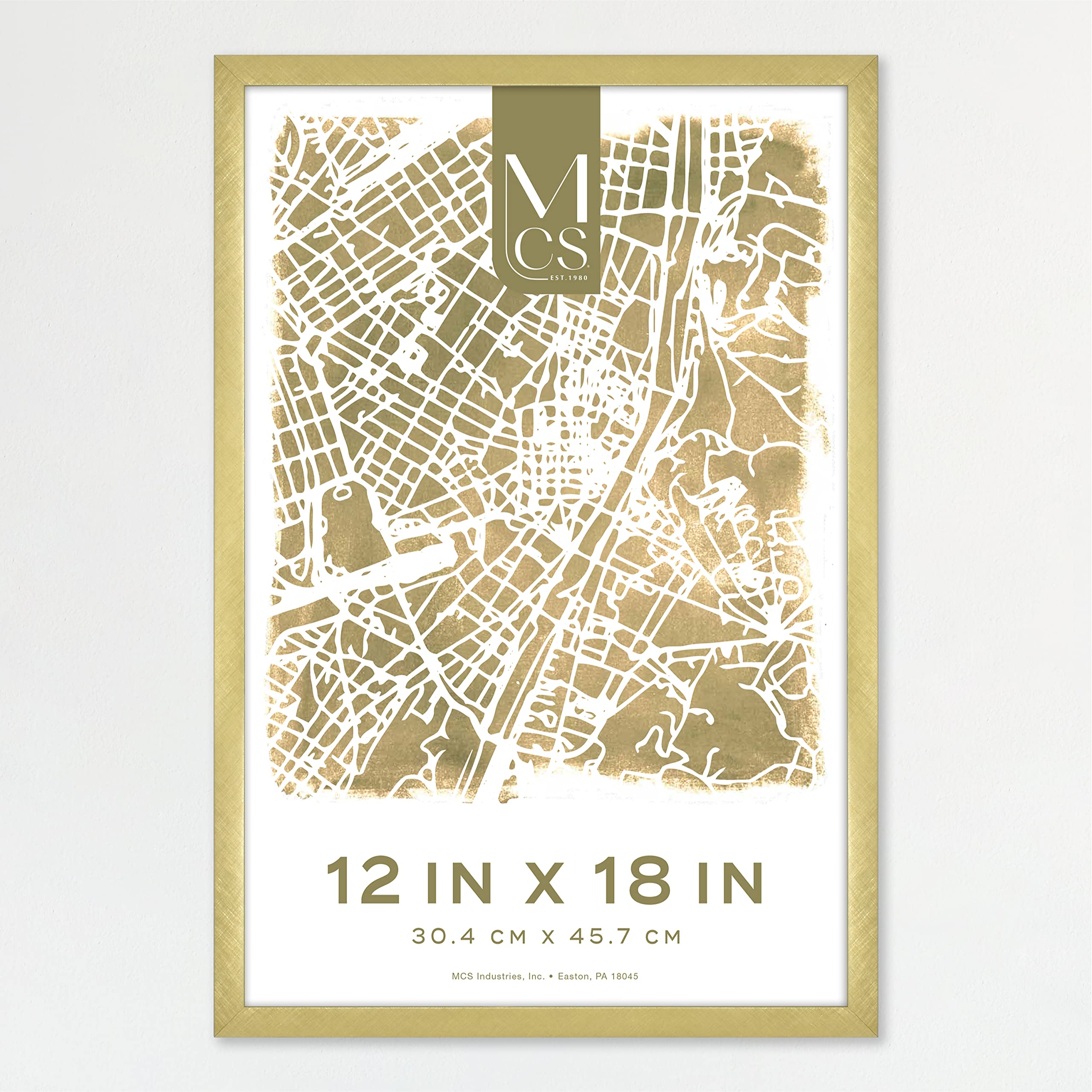 MCS Edgeline Metal Poster Frame, Back-Loading Picture Frame For Wall Art, 12 x 18 Inch, Brass