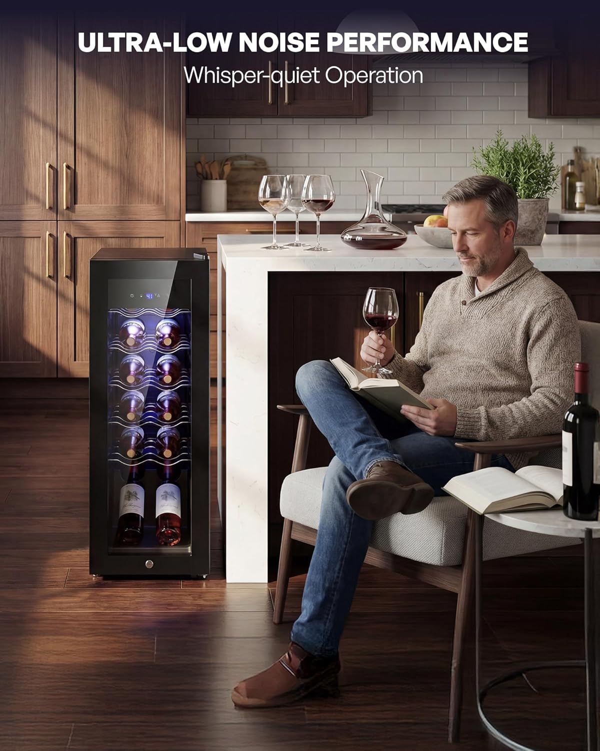 12 Bottle Compressor Wine Cooler Refrigerator, Freestanding Wine Cellar with Glass Door & Safety Lock, Wine Fridge with 41°F-64°F Digital Temperature Control for Red, White, Champagne, Black