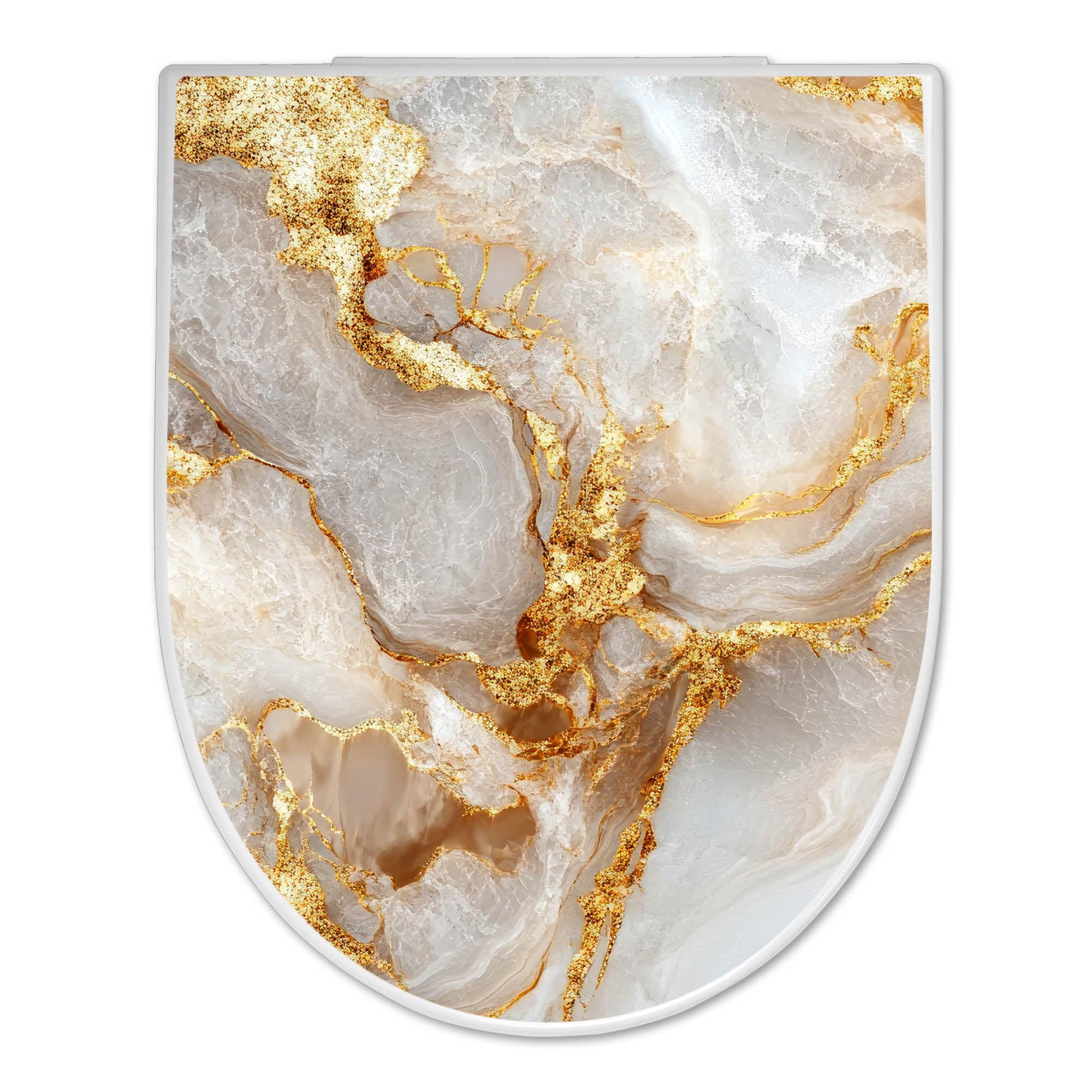banjado WC Sitz mit Absenkautomatik D Form - Toilettendeckel mit Absenkautomatik D Form - Klodeckel Softclose - stabile Klobrille - Toilettensitz Weiß - Motiv Weißer Marmor mit Gold 1