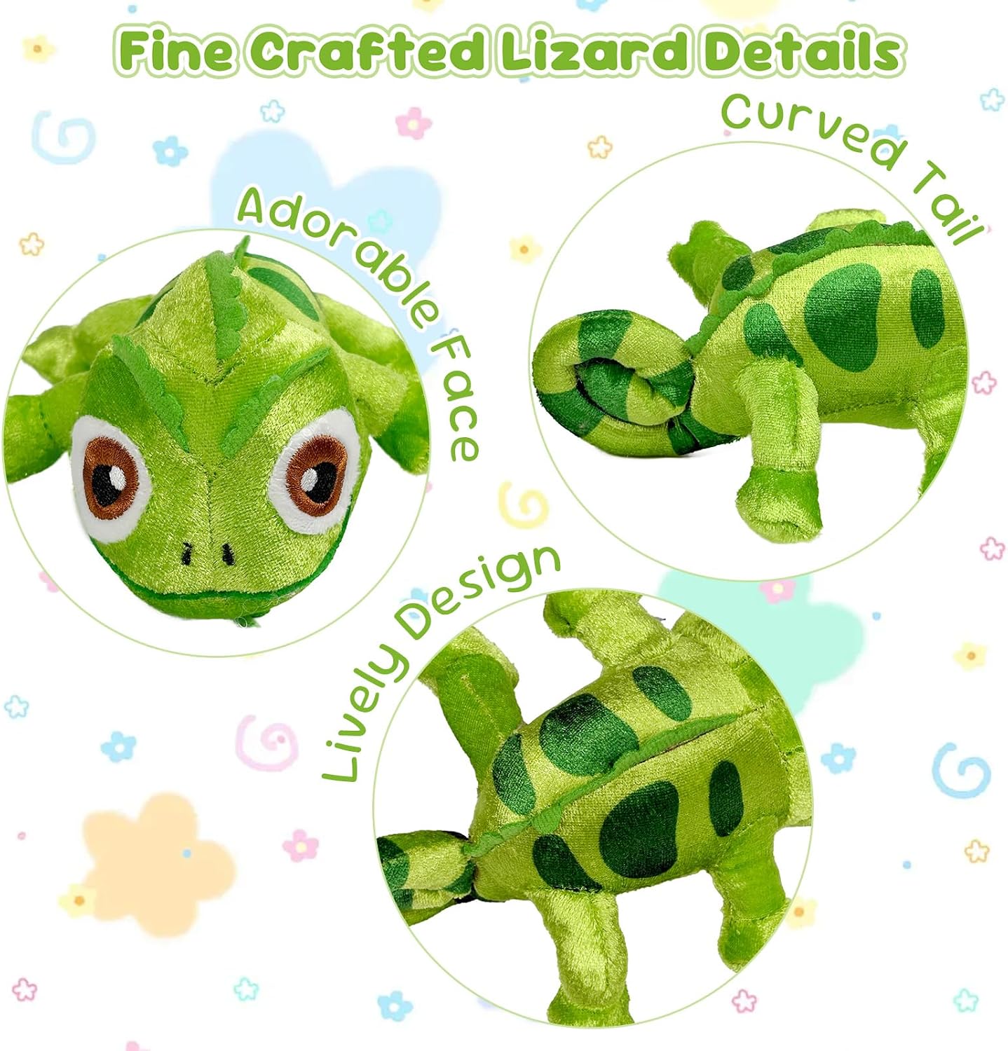 Magnetic Shoulder Plush Lizard Set with 2 Funny Hair Clips, Cute Stuffed Animal, Princess Plush Accessories, Chameleon Stuffed Animal, Reptile Toys for Kids Girls Dress Up & Gifts