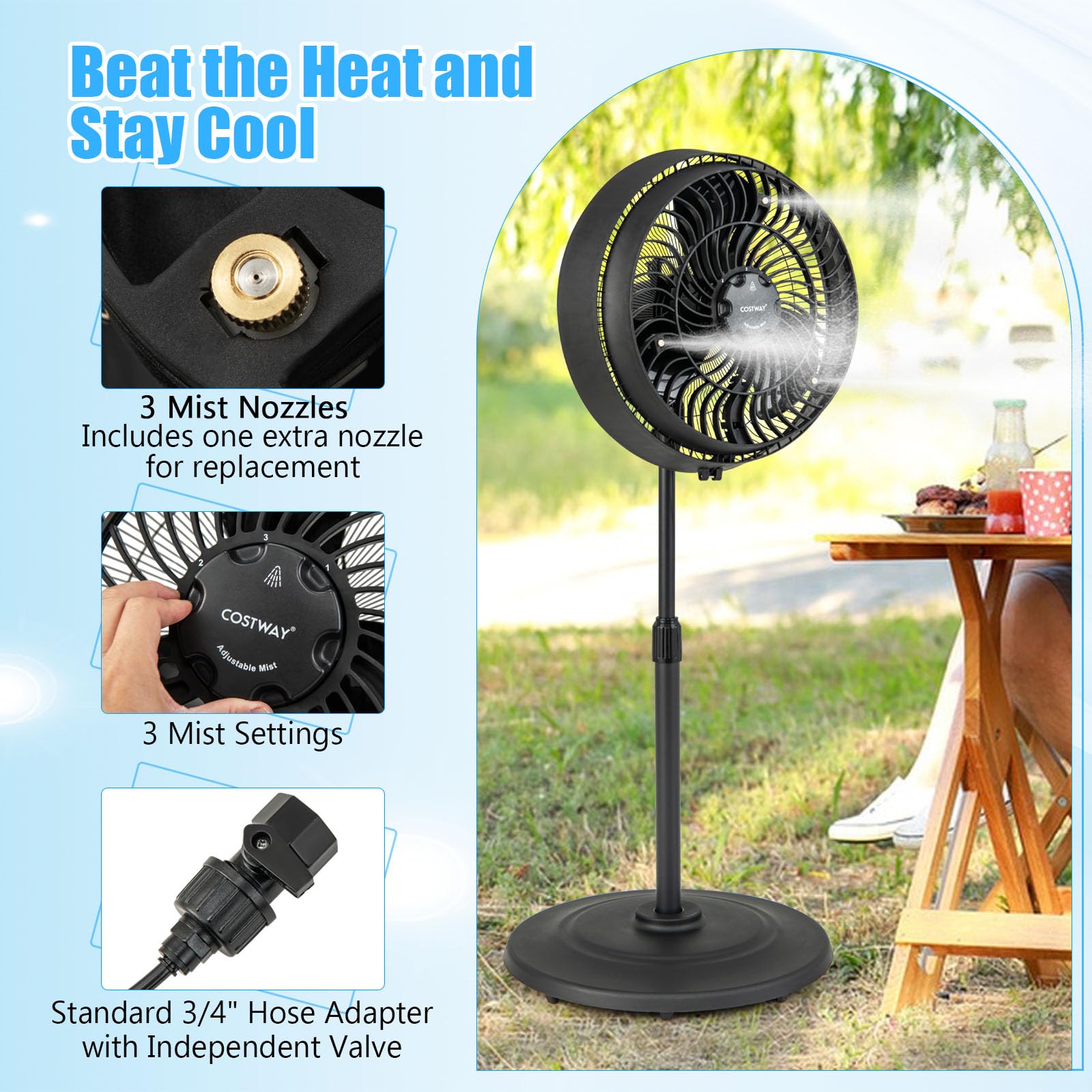 Misting Fans For Outside 18 In 3-Speed Oscillating Outdoor