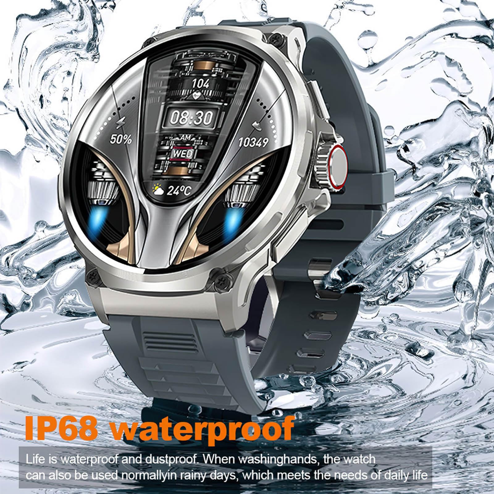 1,85" Okrągły Smartwatch HD Dla Mężczyzn (wykonywanie/odbieranie Połączeń), Bateria 710 MAh, Taktyczny Z Funkcją Śledzenia Kondycji Dla Systemu Android IOS, Wodoodporny Zegarek Cyfrowy IP68,B