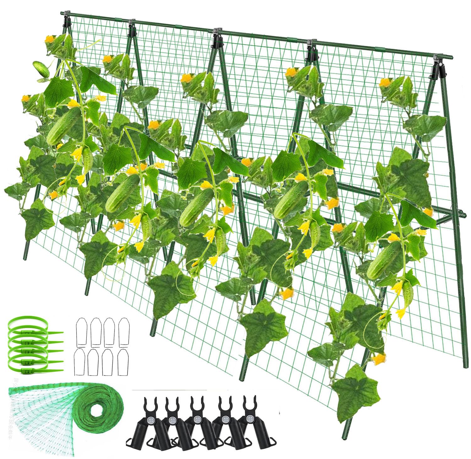 Complete 48IN Long Stake Zucchini Trellis Tomato Garden Arch Arbor| Metal Plant Support Structure for Climbing Plants Support Vegetable Peas Fruit Vine Outdoor (5.3x4FT)