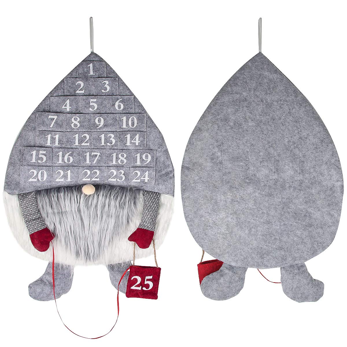 Calendario Dell'Avvento del Tessuto, Calendario Avvento Stoffa, Calendario di Natale, Calendario Peluche per Vecchio Nella Foresta, 24 Taschini, Regali di Natale, Decorazioni per la Casa,64*39cmgrigio