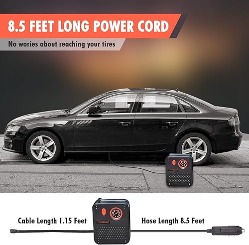 Miniatura 5 de CARTMAN Inflador de neumáticos portátil con compresor de aire, bomba de aire eléctrica con manómetro para neumáticos de automóvil, bicicleta, pelota