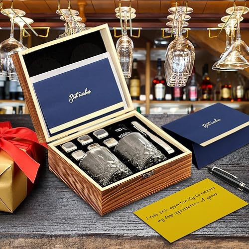 Miniatura 2 de DIOXADOP - Juego de regalo de piedras de whisky y vasos de whisky, 8 piedras naturales de whisky 1 vaso de whisky de cristal con tarjeta de