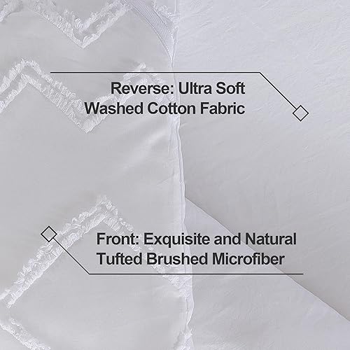 Miniatura 8 de Andency Juego de edredón blanco copetudo, tamaño Queen (90 x 90 pulgadas), 3 piezas (1 edredón acolchado y 2 fundas de almohada), edredón bohemio