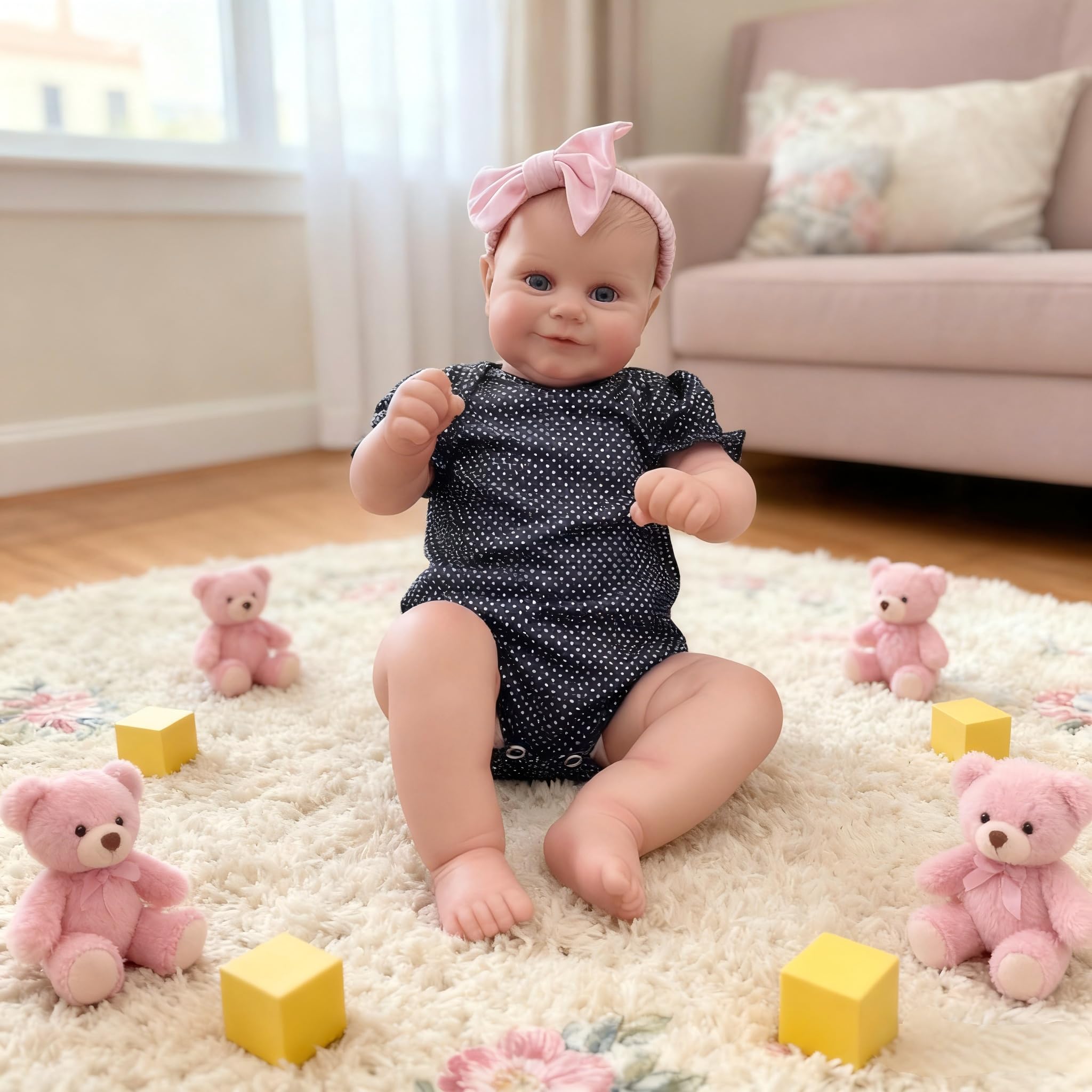 iCradle Reborn Baby Dolls 20 inch 50cm Two Options Reborn Baby Doll Toddler Lifelike Real Soft Maddie with Hand-Drawing Hair Handmade Doll
