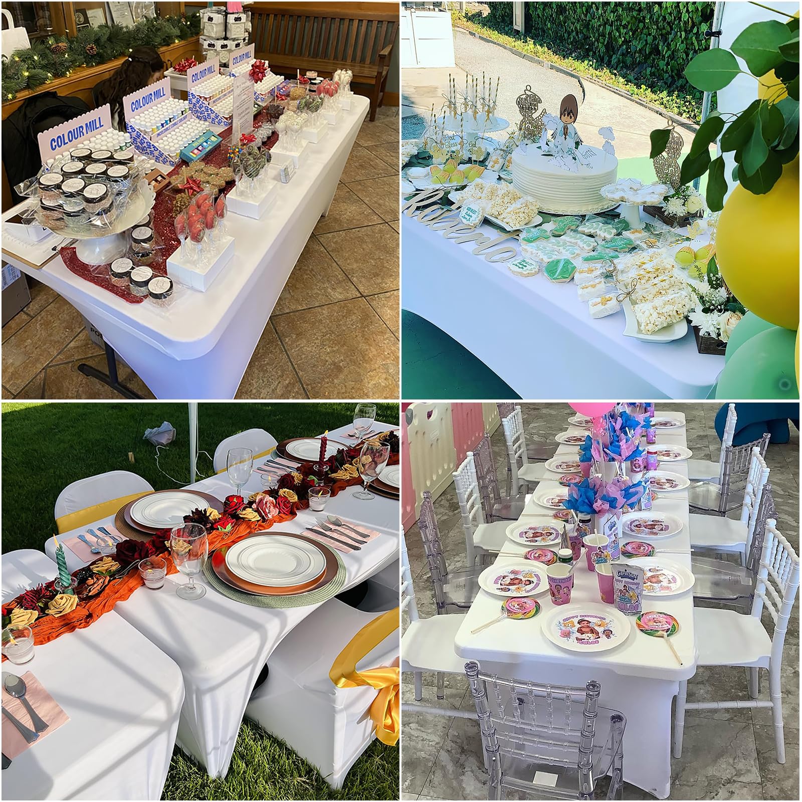 6 manteles de elastano, mantel elástico ajustable para mesa rectangular de 6 pies, mantel rectangular elástico ajustado para fiestas, banquetes, bodas, ferias comerciales, eventos (blanco)