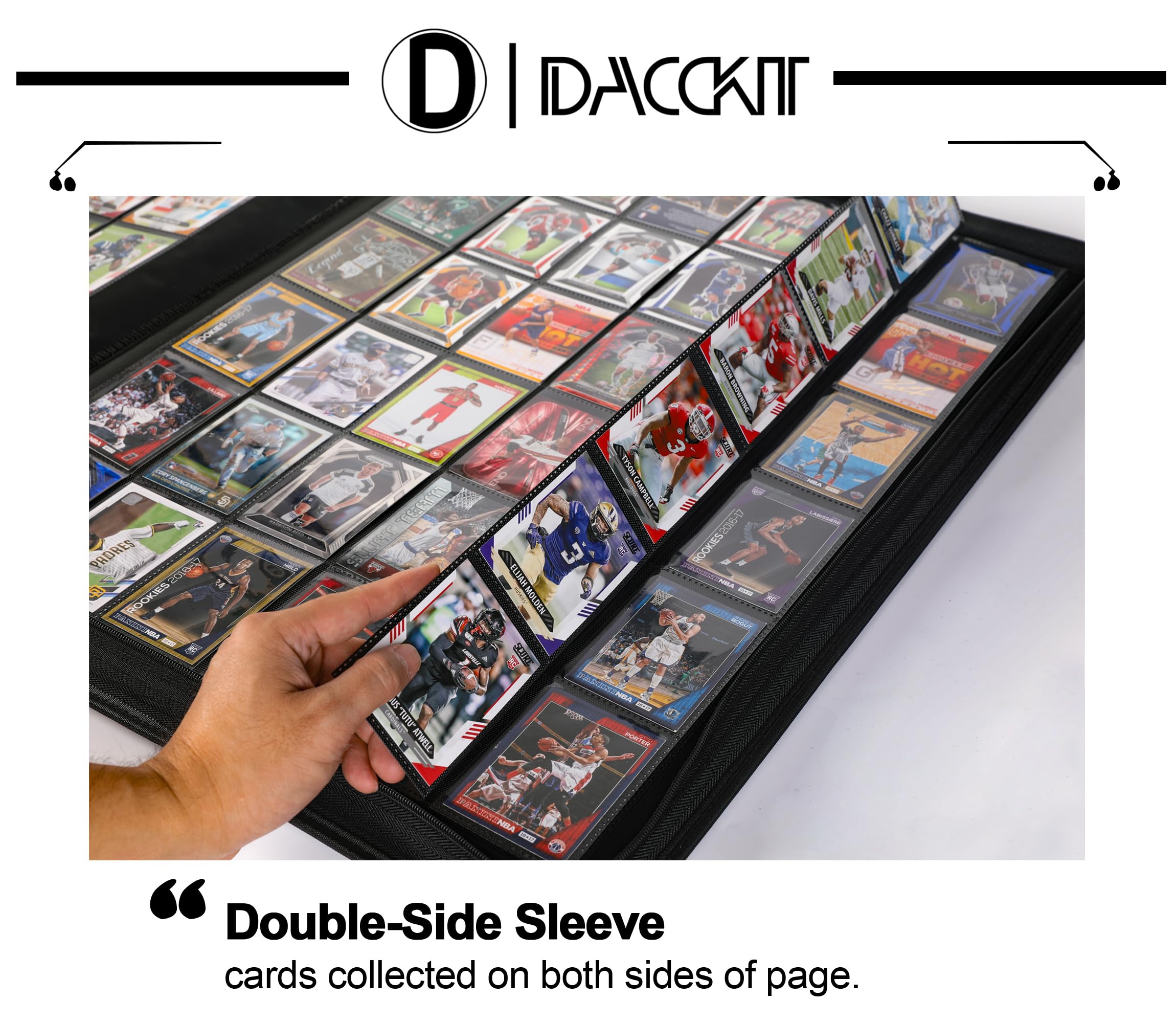 D DACCKIT Raccoglitore per carte da collezione con 3600 tasche, di alta qualità, grande, 36 fori, senza anelli, con apertura laterale UltraSonic-363600 Tech con cerniera, per TCG (nero classico)