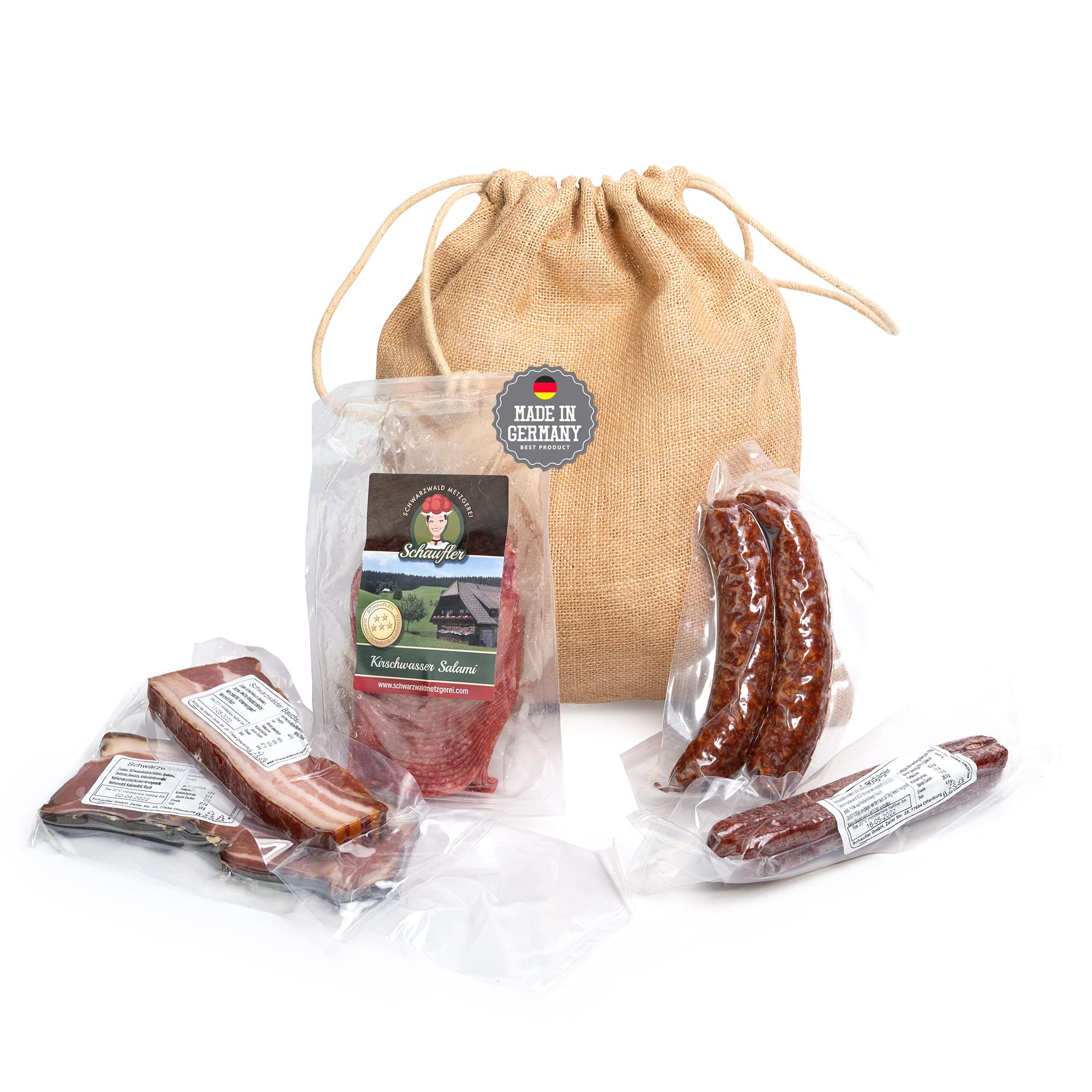 Wichtelgeschenk Schwarzwald genießen – Feinkost Probierpaket im Jutesäckchen, liebevolles Genuss-Geschenk zum Fest, Geburtstag oder als Danke