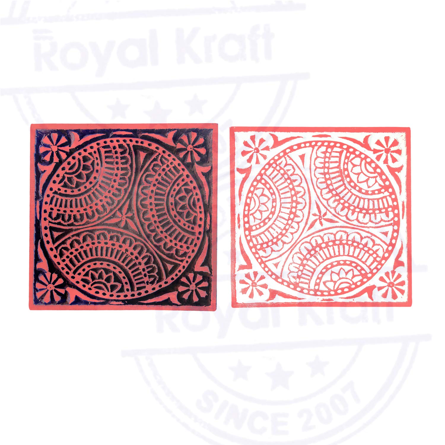 Royal Kraft Set Di 5 Timbri In Legno Rotondi E Floreali – Per Tessuto, Carta, Argilla E Tatuaggi Temporanei - 3