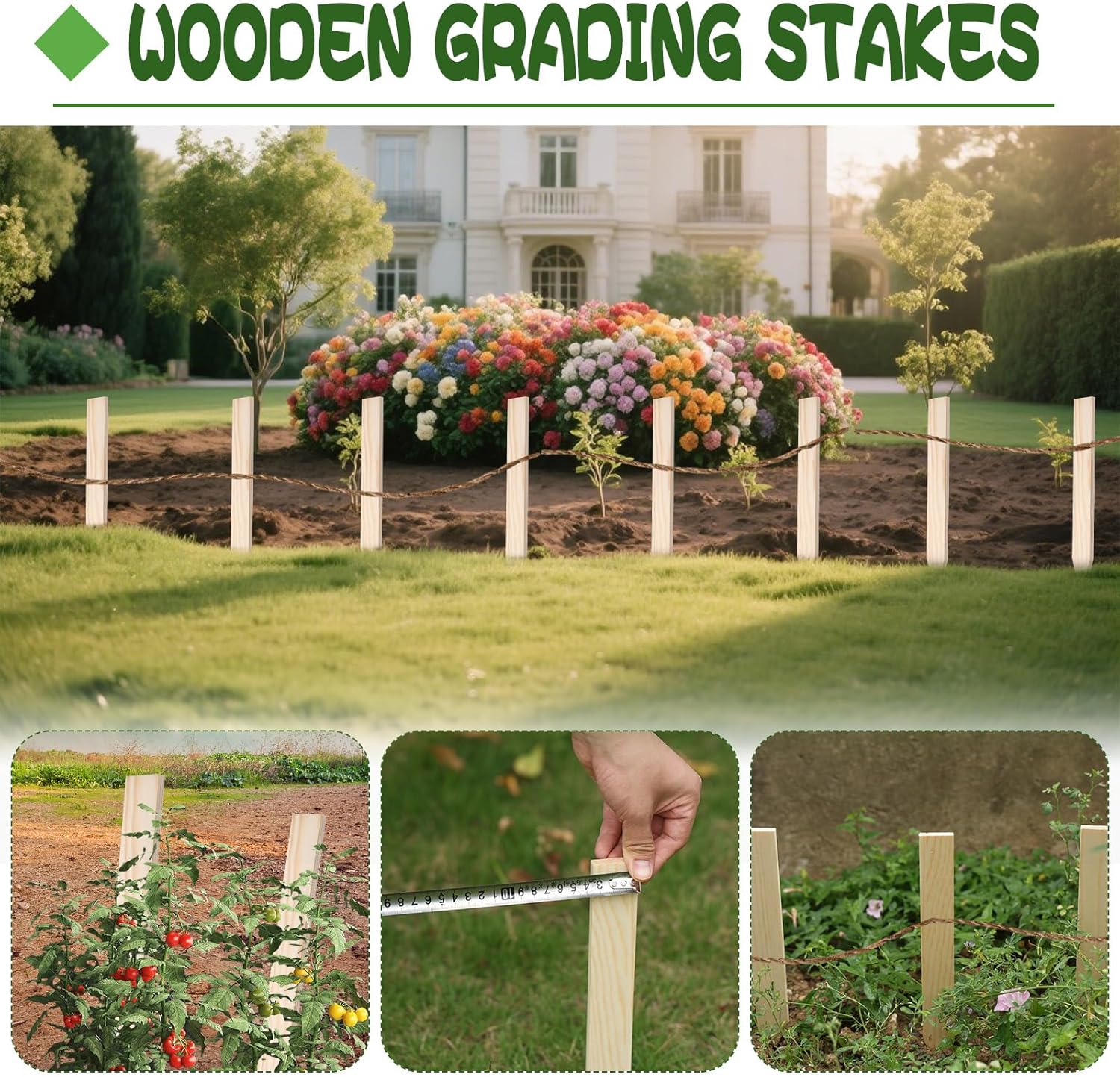 48PCS Grade and Survey Stakes 12 Inch Wooden Garden Grading Stakes Garden and Sign Posts Fence Stake for for Plant Support Silt Fence Yard Farm Survey Boundaries Baselines