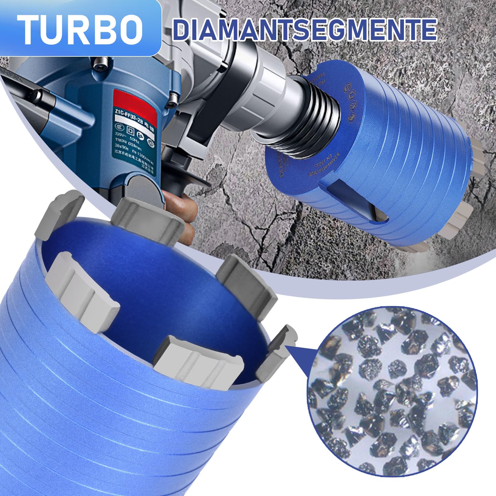 M16 Diamant Dosensenker Turbo Dosenbohrer 68 mm mit SDS PLUS Bohrkrone, 5 Diamantsegmente, Nutzlänge 70mm, Steckdosenbohrer Kronenbohrer Lochbohrer Lochsäge für Mauerwerk Kalksandstein Ziegel Putz etc